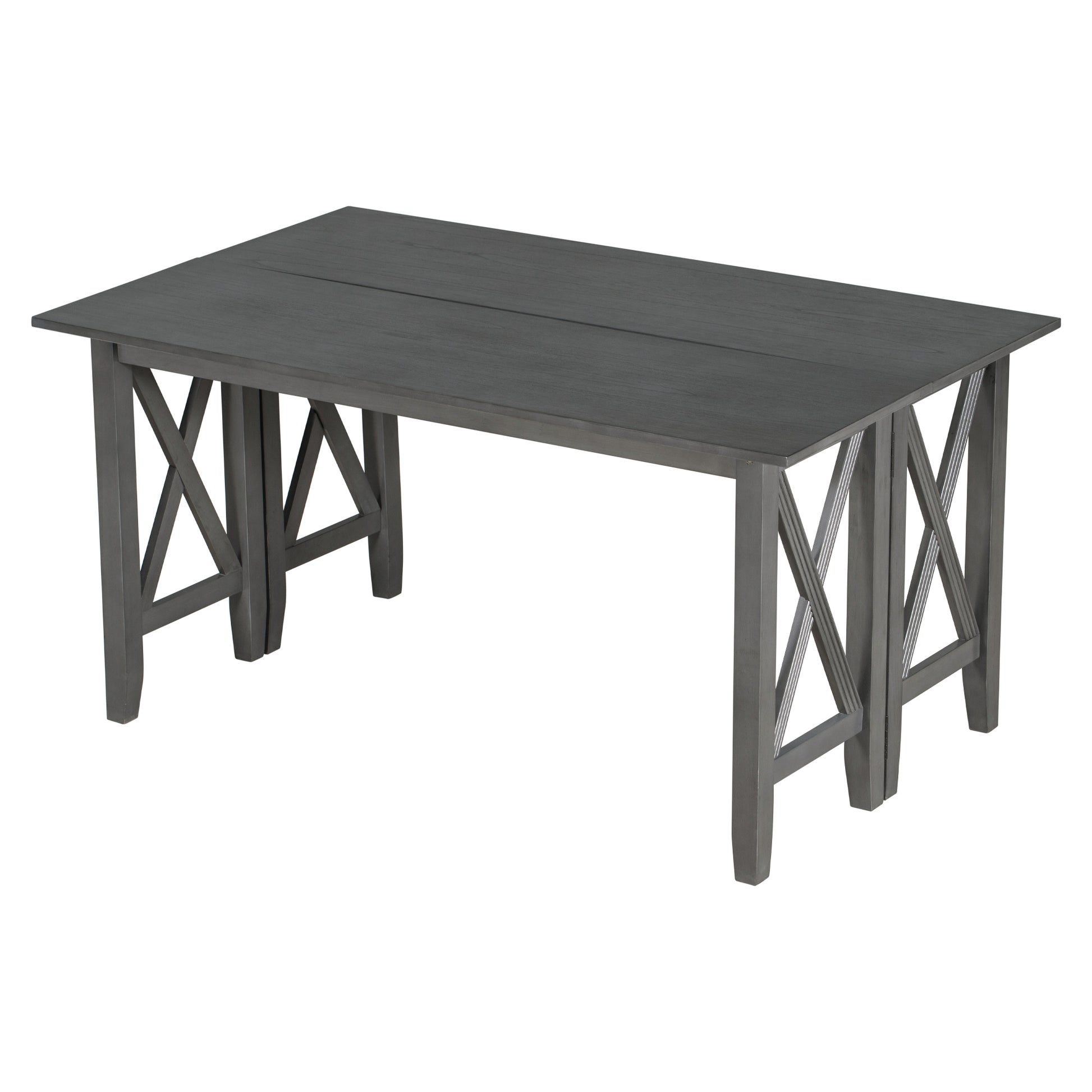 6 Piece Family Dining Room Set Solid Wood Space Saving Foldable Table And 4 Chairs With Bench For Dining Room Gray Gray Solid Wood