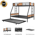 Metal Twin Over Full Bunk Bed With Trundle Heavy Duty Sturdy Metal Noise Reduced Safety Guardrail Wooden Decoration Convenient Trundle Bunk Bed For Three Cpc Certified No Box Spring Needed Black Metal
