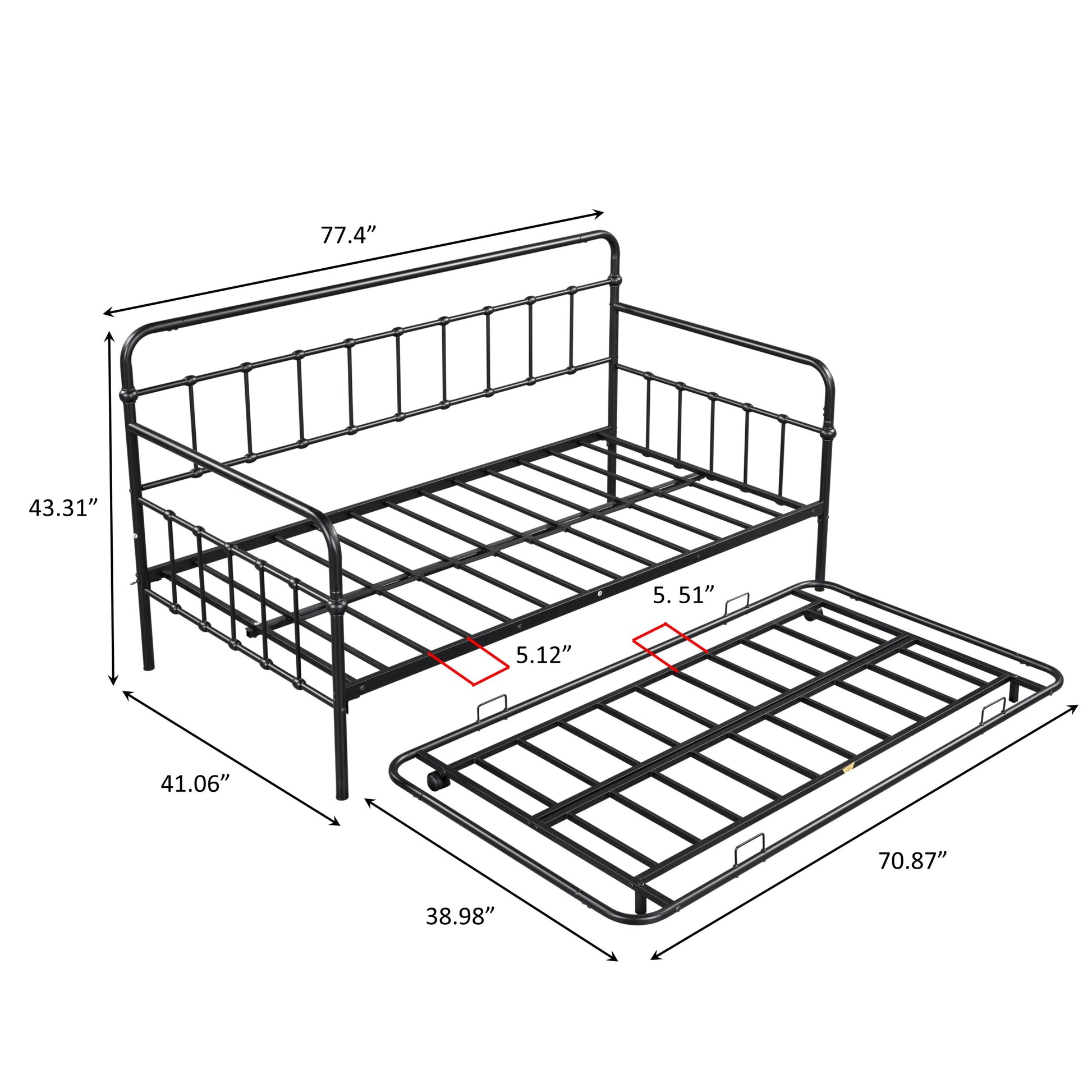 Metal Frame Daybed With Trundle Black Metal