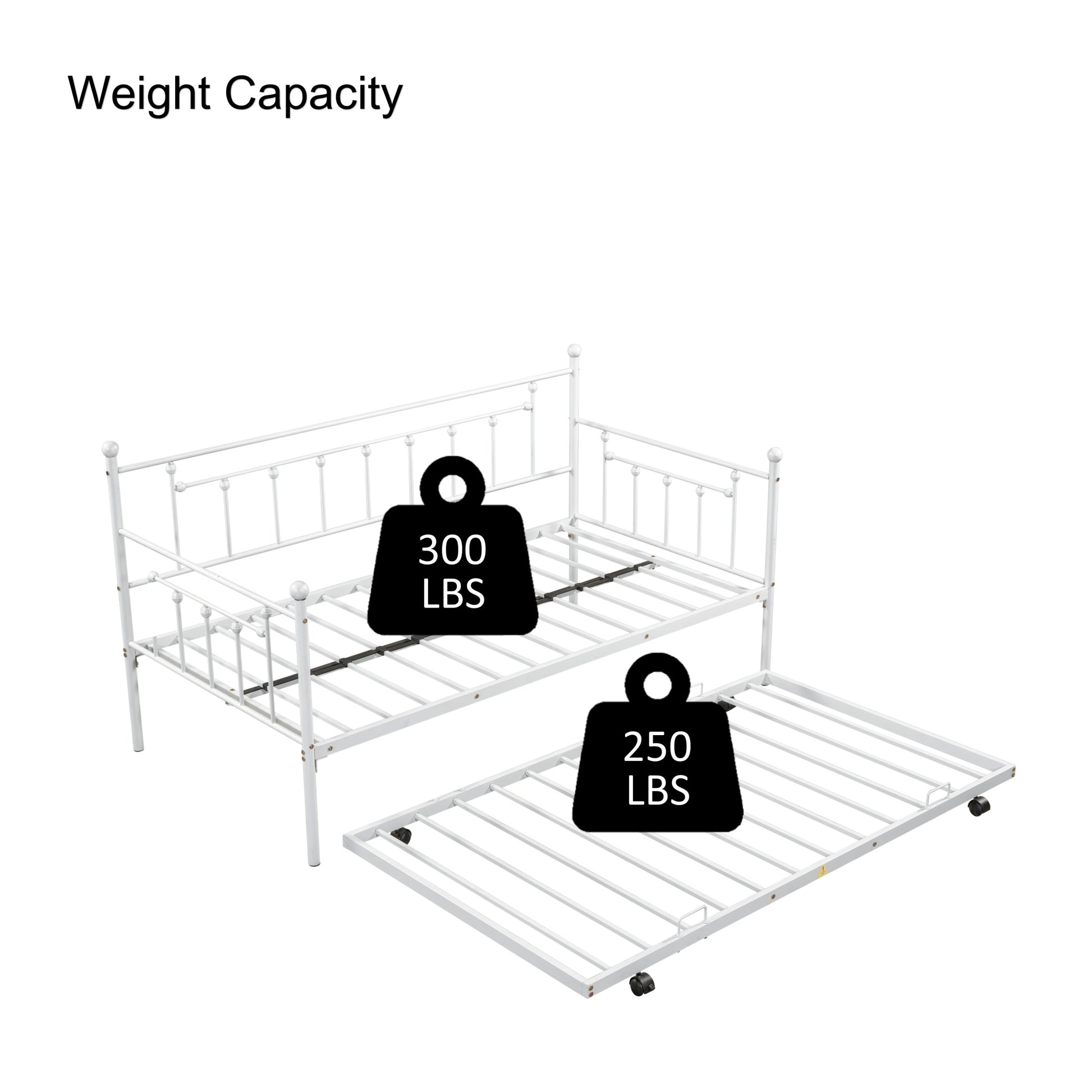 Metal Twin Daybed With Trundle Heavy Duty Sturdy Metal Noise Reduced Trundle For Flexible Space Vintage Style No Box Spring Needed Light Grey Metal