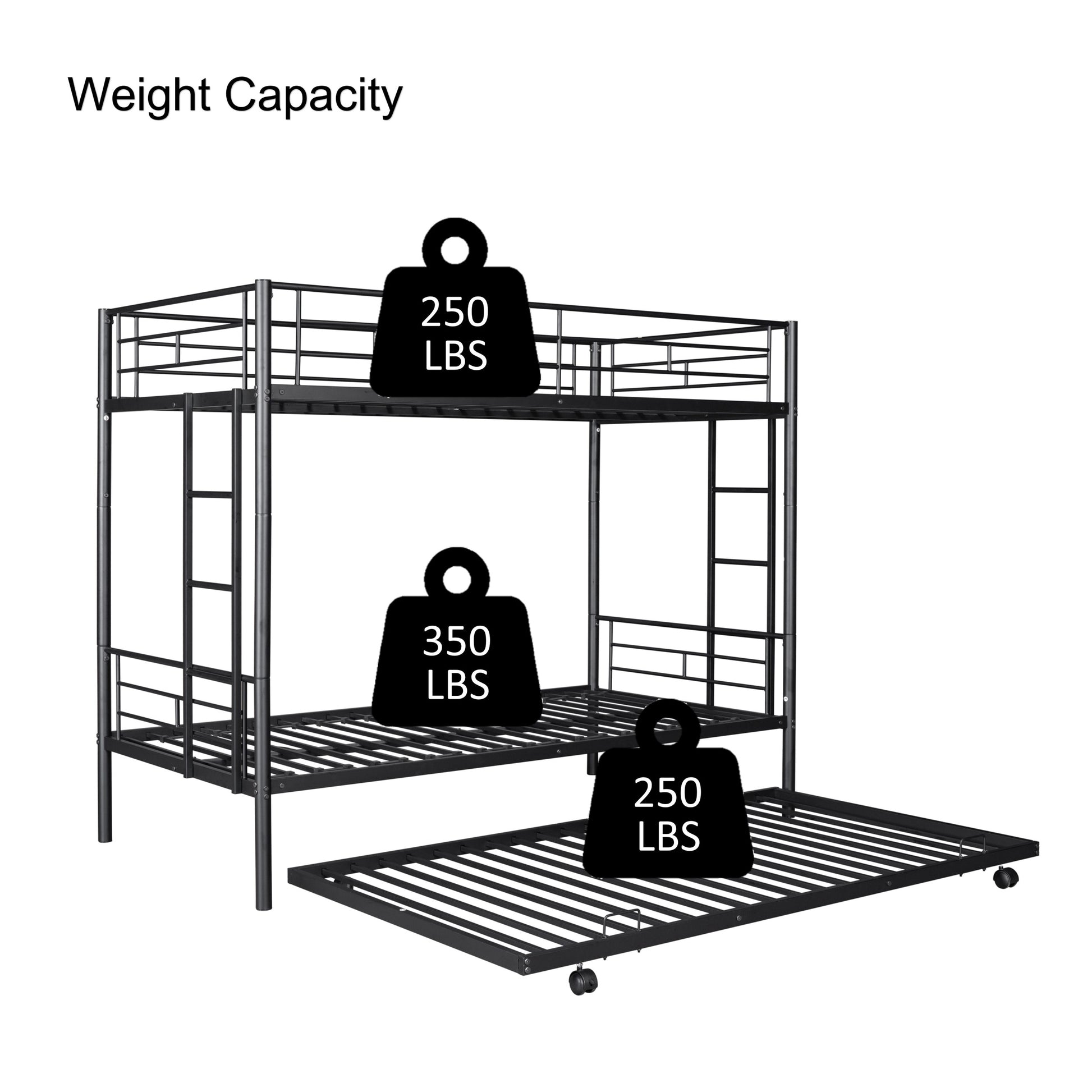 Metal Twin Over Twin Bunk Bed With Trundle Can Be Separated Into 2 Twin Beds Heavy Duty Sturdy Metal Noise Reduced Safety Guardrail Trundle For Flexible Space Bunk Bed For Three Cpc Certified Black Metal