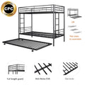 Metal Twin Over Twin Bunk Bed With Trundle Can Be Separated Into 2 Twin Beds Heavy Duty Sturdy Metal Noise Reduced Safety Guardrail Trundle For Flexible Space Bunk Bed For Three Cpc Certified Black Metal