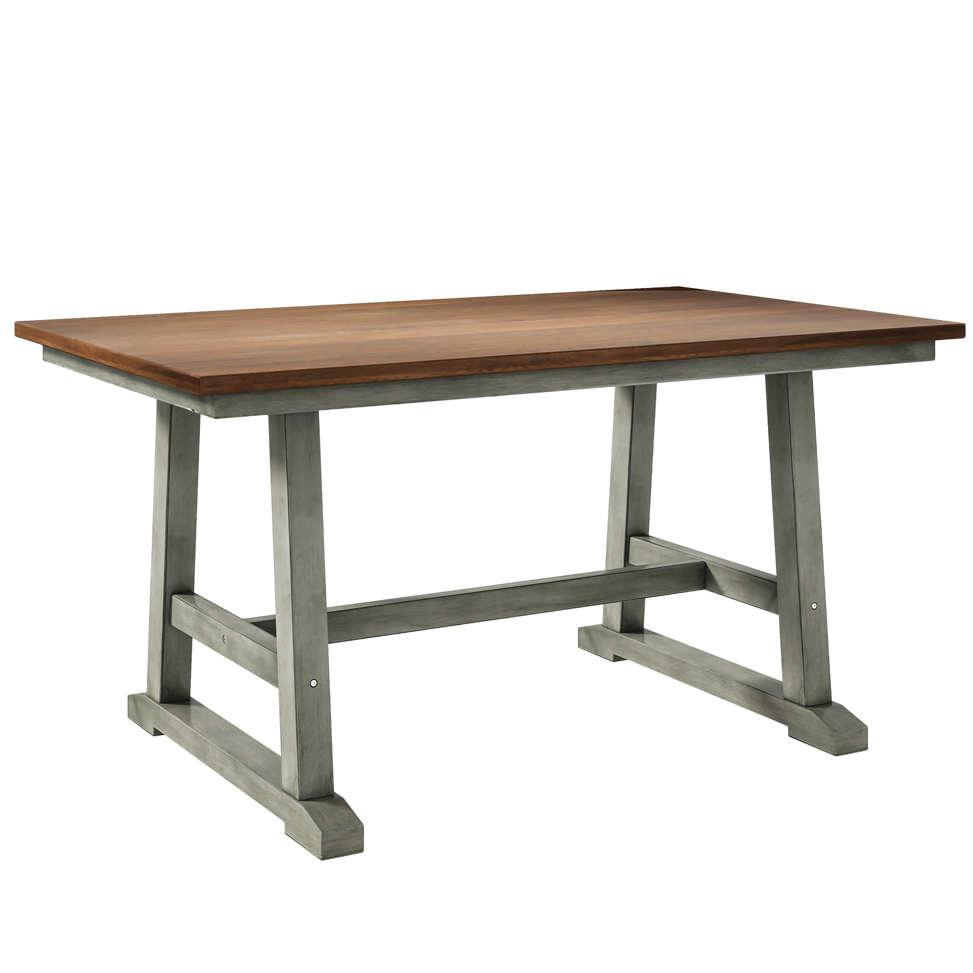 6 Piece Wood Dining Table Set Kitchen Table Set With Long Bench And 4 Dining Chairs, Farmhouse Style, Walnut Gray Gray Wood Dining Room Bench Seating Rubberwood Rectangular Dining Table With Chair And Bench Wood Wood Gray Solid Back Seats 6 60 Inches