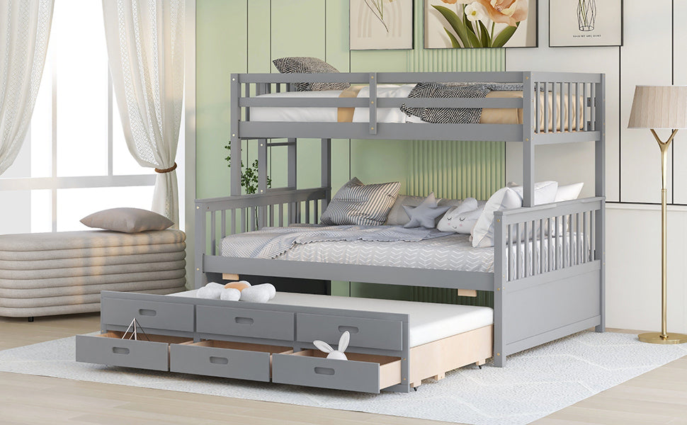 Twin Over Full Bunk Bed With Twin Size Trundleseparable Bunk Bed With Drawers For Bedroom Gray Gray Solid Wood