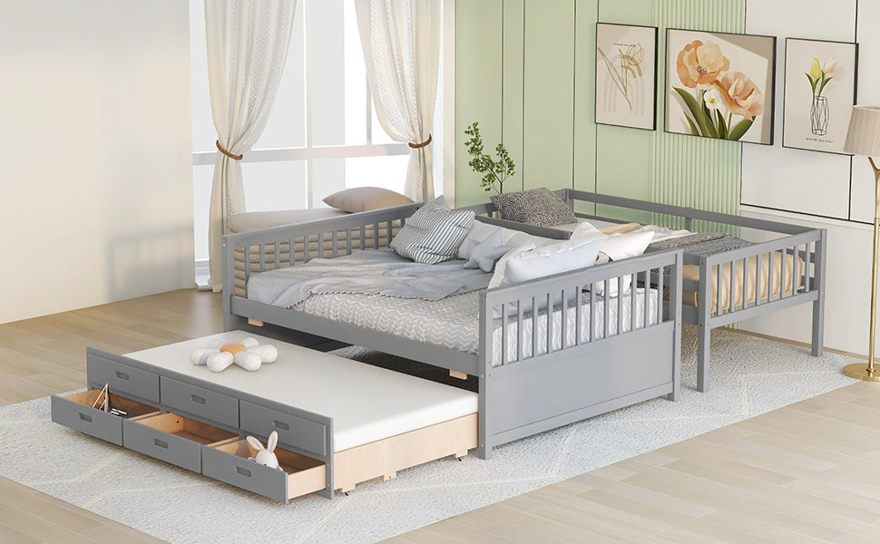 Twin Over Full Bunk Bed With Twin Size Trundleseparable Bunk Bed With Drawers For Bedroom Gray Gray Solid Wood