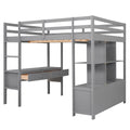 Full Size Loft Bed With Built In Desk With Two Drawers, And Storage Shelves And Drawers,Gray Old Sku: Gx000320Aae Box Spring Not Required Full Gray Wood Bedroom Pine