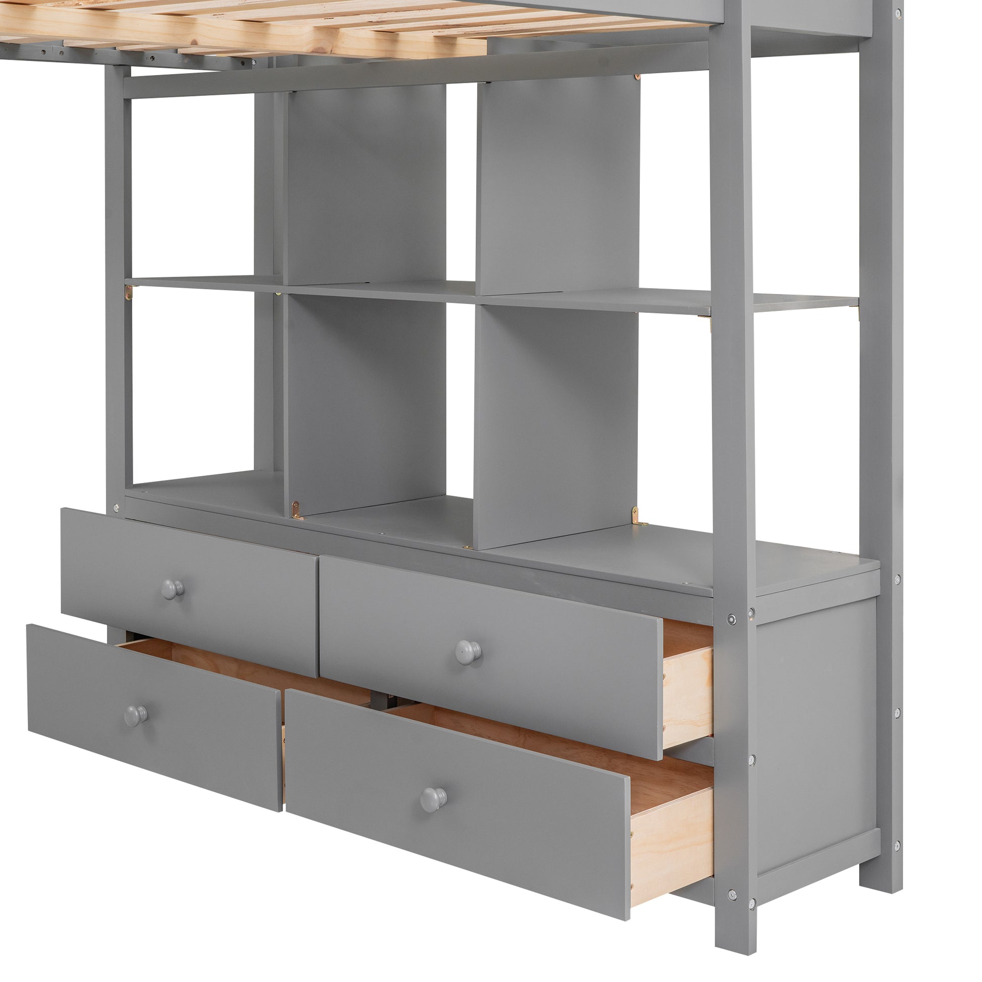 Full Size Loft Bed With Built In Desk With Two Drawers, And Storage Shelves And Drawers,Gray Old Sku: Gx000320Aae Box Spring Not Required Full Gray Wood Bedroom Pine