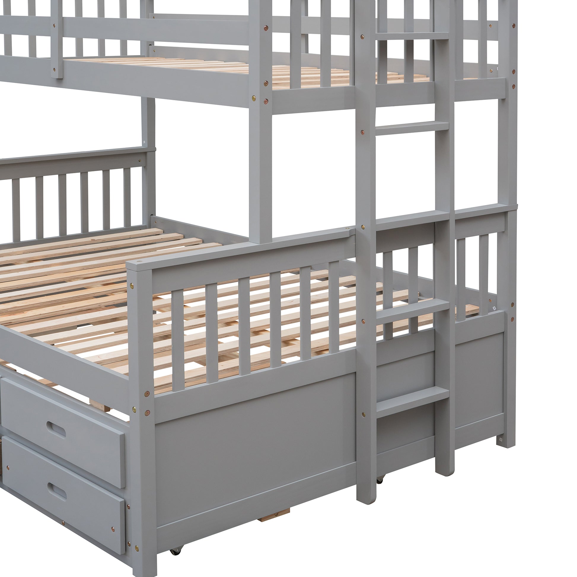 Twin Over Full Bunk Bed With Twin Size Trundleseparable Bunk Bed With Drawers For Bedroom Gray Gray Solid Wood