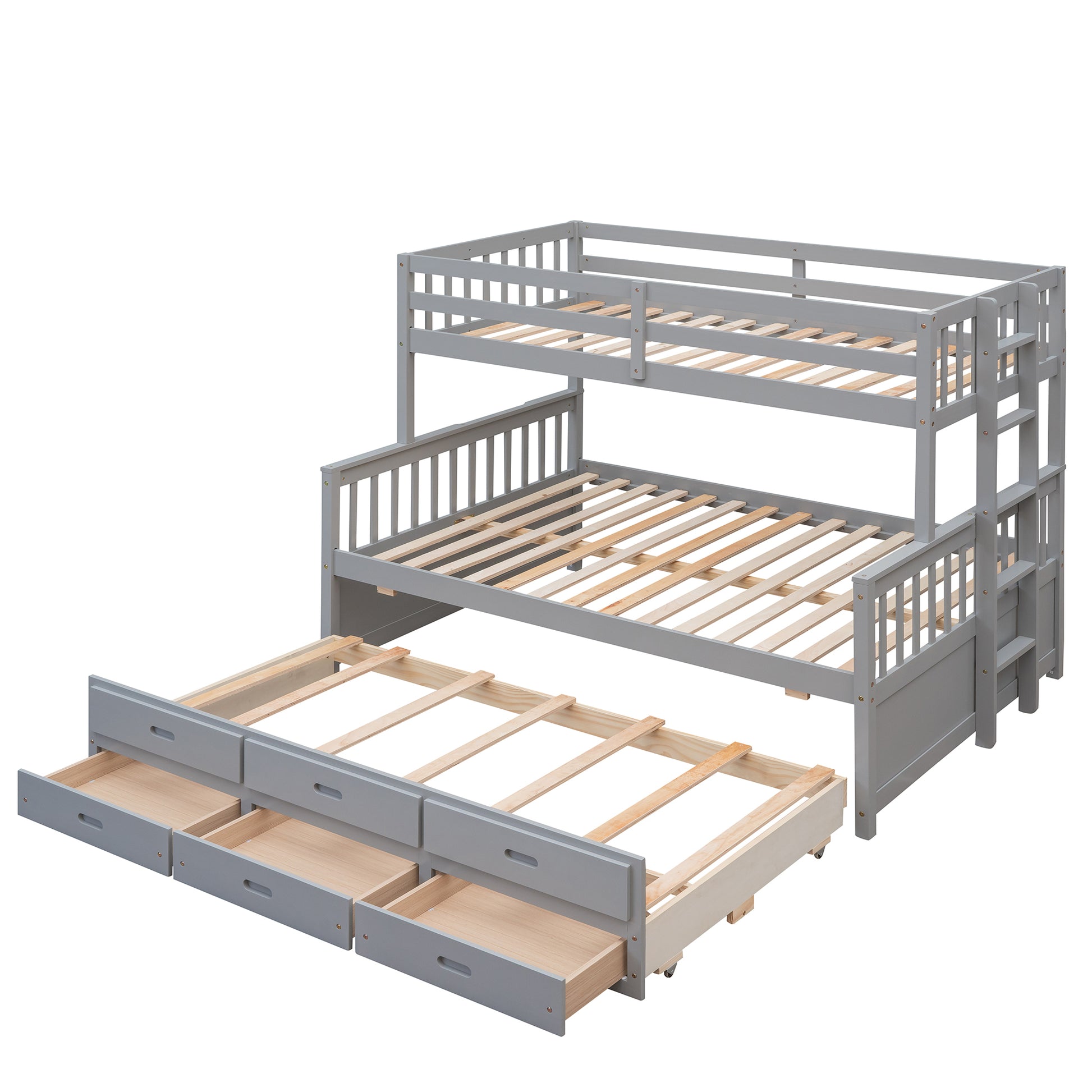 Twin Over Full Bunk Bed With Twin Size Trundleseparable Bunk Bed With Drawers For Bedroom Gray Gray Solid Wood