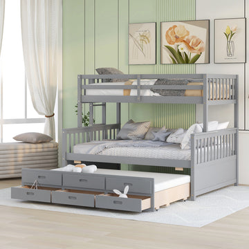 Twin Over Full Bunk Bed With Twin Size Trundleseparable Bunk Bed With Drawers For Bedroom Gray Gray Solid Wood