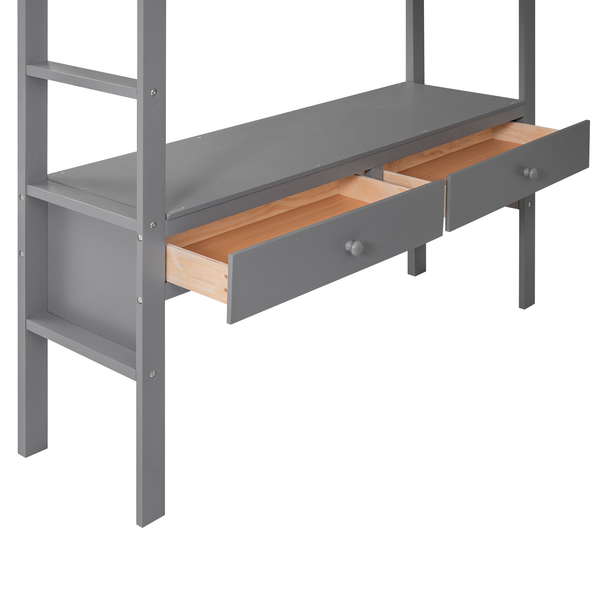 Full Size Loft Bed With Built In Desk With Two Drawers, And Storage Shelves And Drawers,Gray Old Sku: Gx000320Aae Box Spring Not Required Full Gray Wood Bedroom Pine