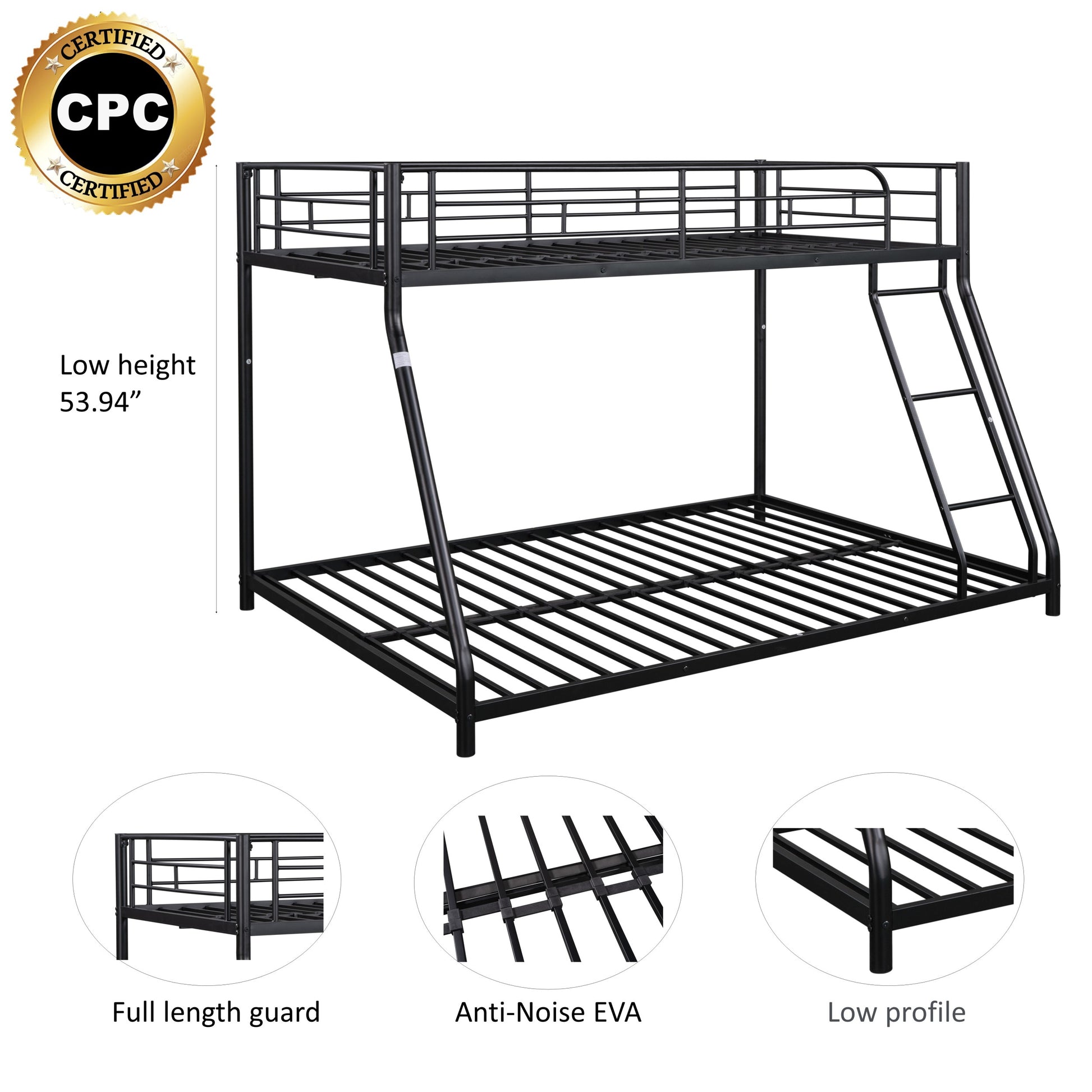 Metal Twin Over Full Bunk Bed Heavy Duty Sturdy Metal Noise Reduced Safety Guardrail Cpc Certified No Box Spring Needed Black Metal