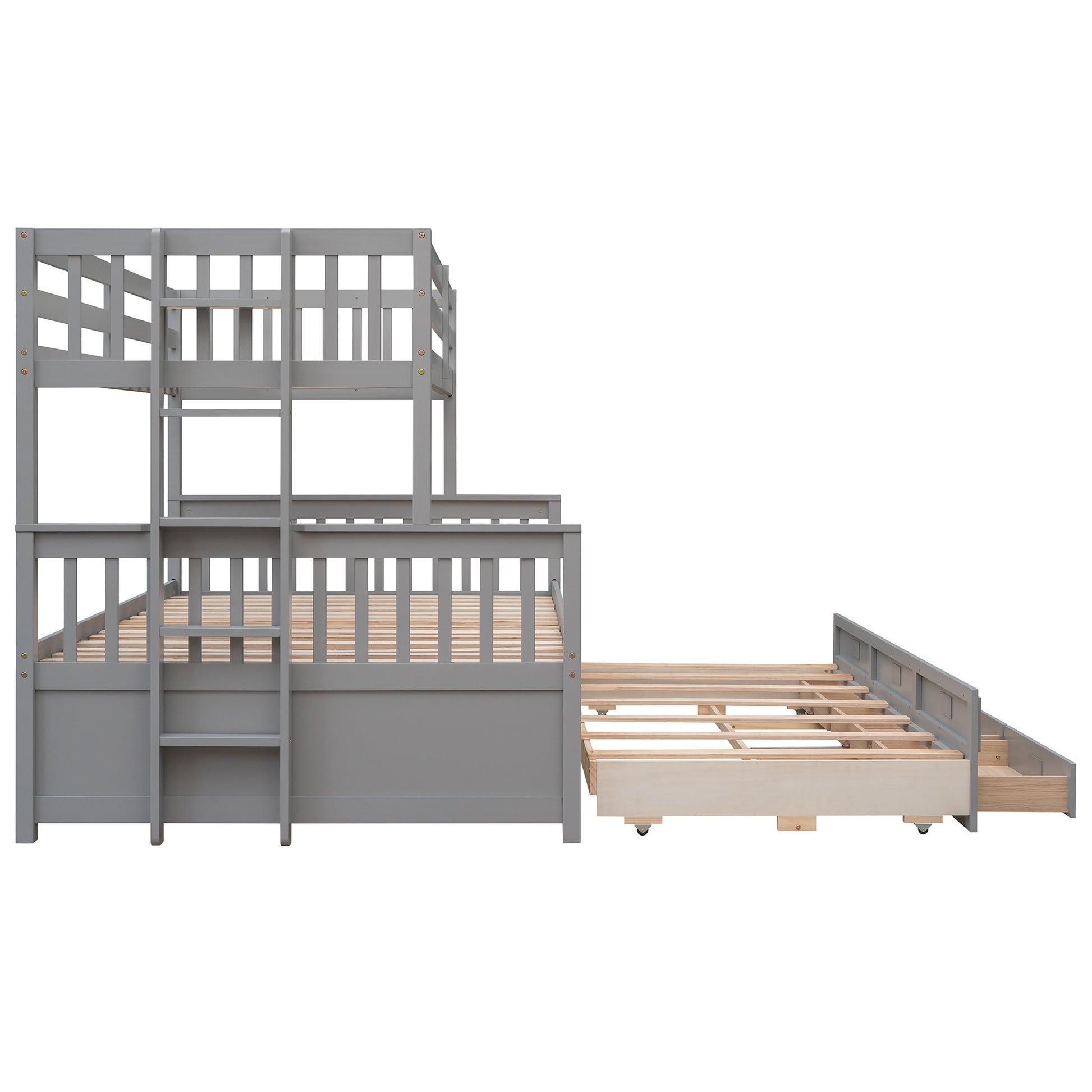 Twin Over Full Bunk Bed With Twin Size Trundleseparable Bunk Bed With Drawers For Bedroom Gray Gray Solid Wood