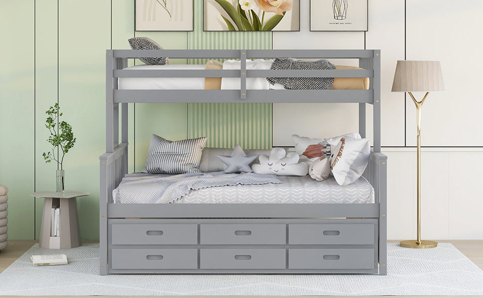 Twin Over Full Bunk Bed With Twin Size Trundleseparable Bunk Bed With Drawers For Bedroom Gray Gray Solid Wood