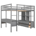 Full Size Loft Bed With Built In Desk With Two Drawers, And Storage Shelves And Drawers,Gray Old Sku: Gx000320Aae Box Spring Not Required Full Gray Wood Bedroom Pine