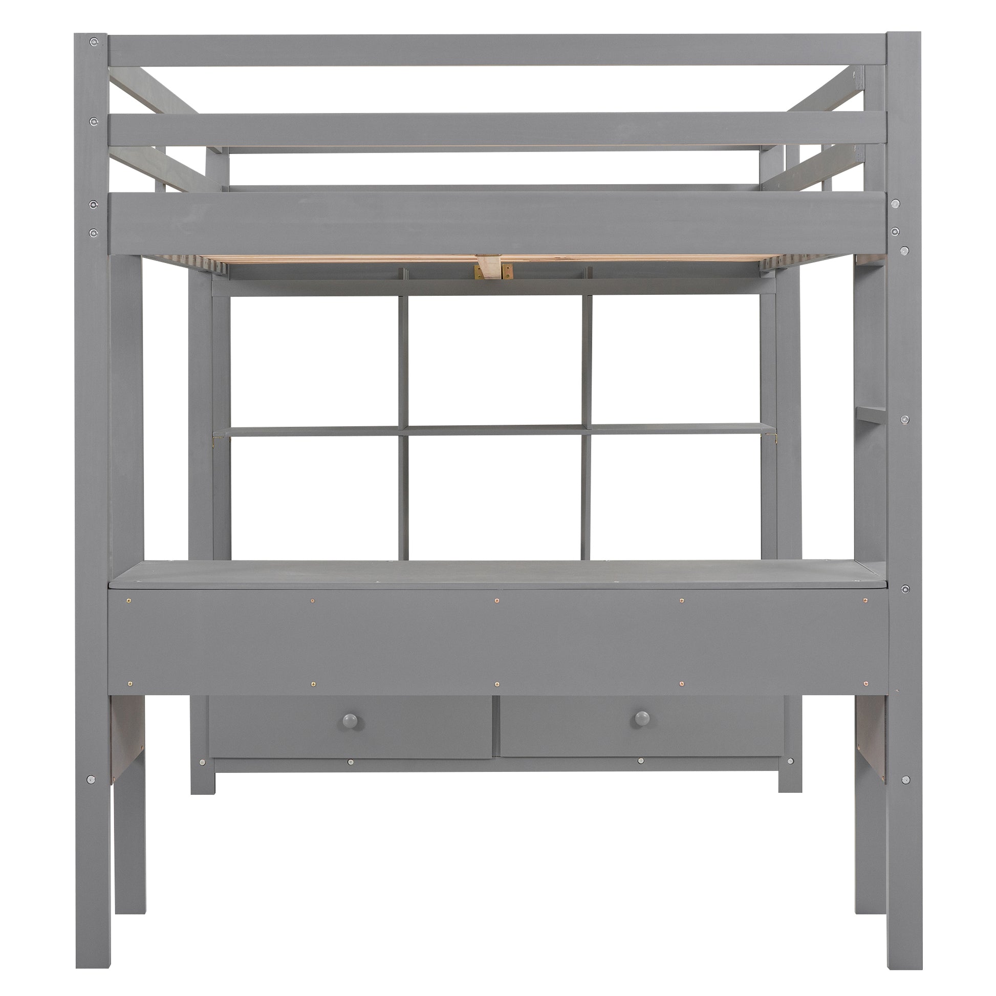 Full Size Loft Bed With Built In Desk With Two Drawers, And Storage Shelves And Drawers,Gray Old Sku: Gx000320Aae Box Spring Not Required Full Gray Wood Bedroom Pine