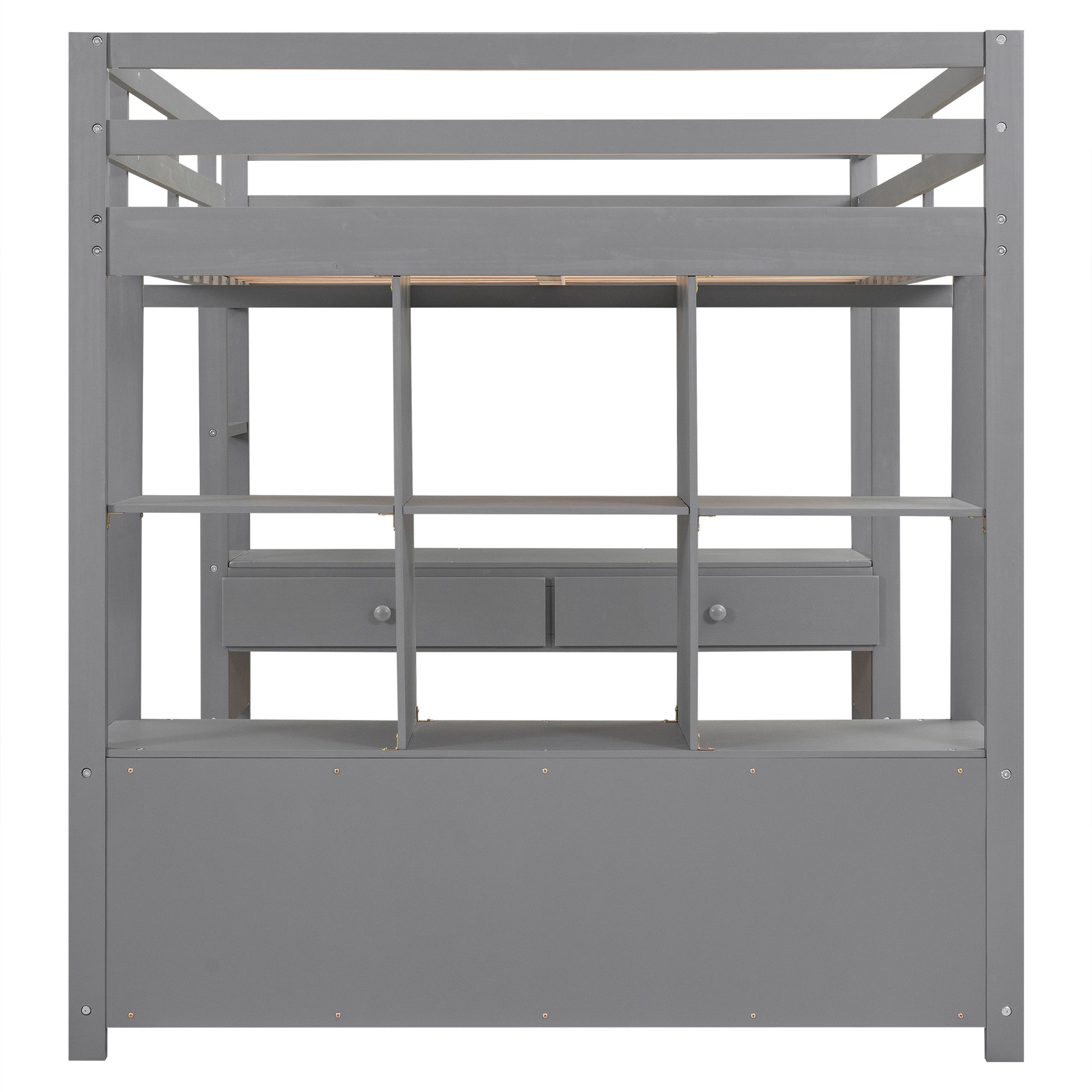 Full Size Loft Bed With Built In Desk With Two Drawers, And Storage Shelves And Drawers,Gray Old Sku: Gx000320Aae Box Spring Not Required Full Gray Wood Bedroom Pine