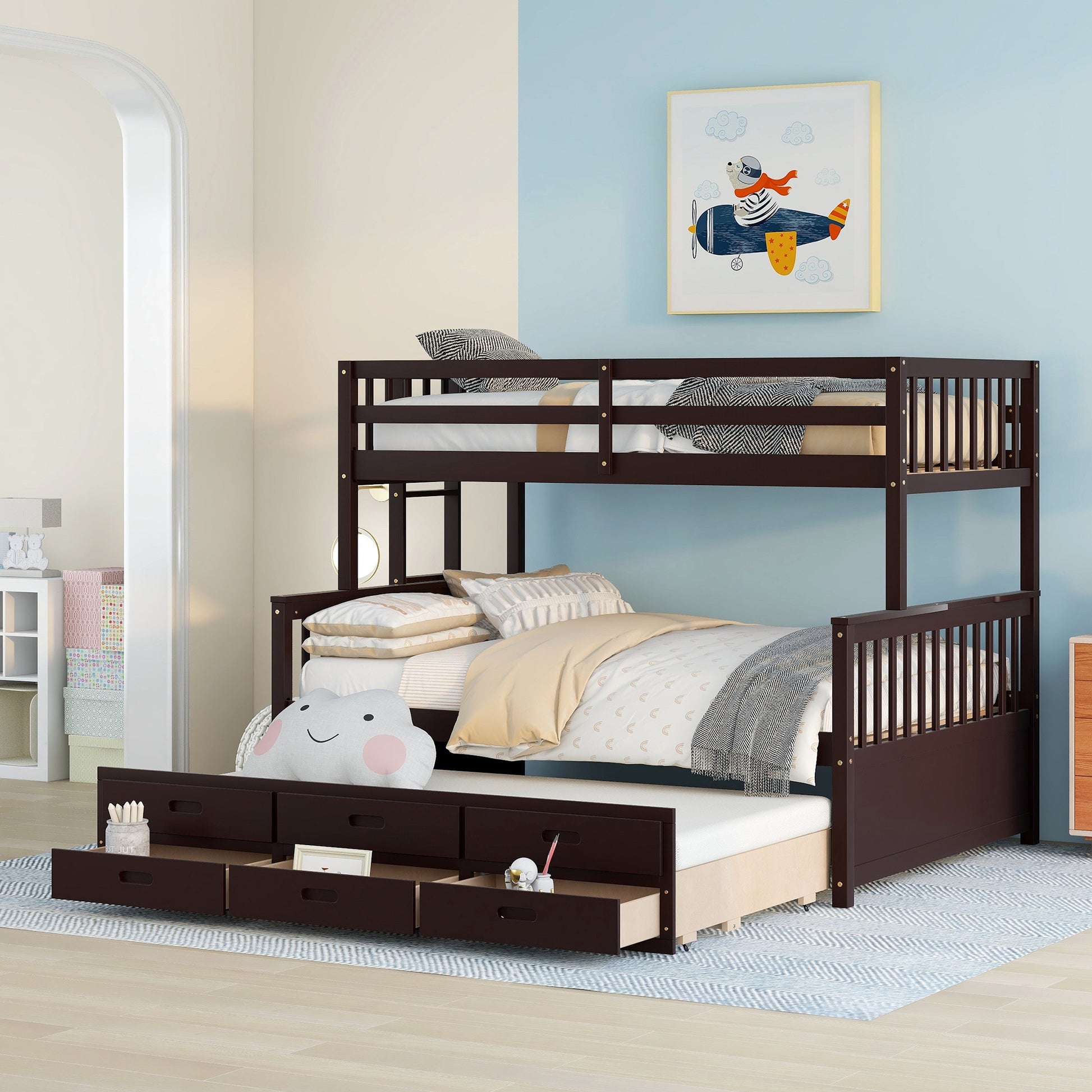 Twin Over Full Bunk Bed With Twin Size Trundleseparable Bunk Bed With Drawers For Bedroom Espresso Espresso Solid Wood
