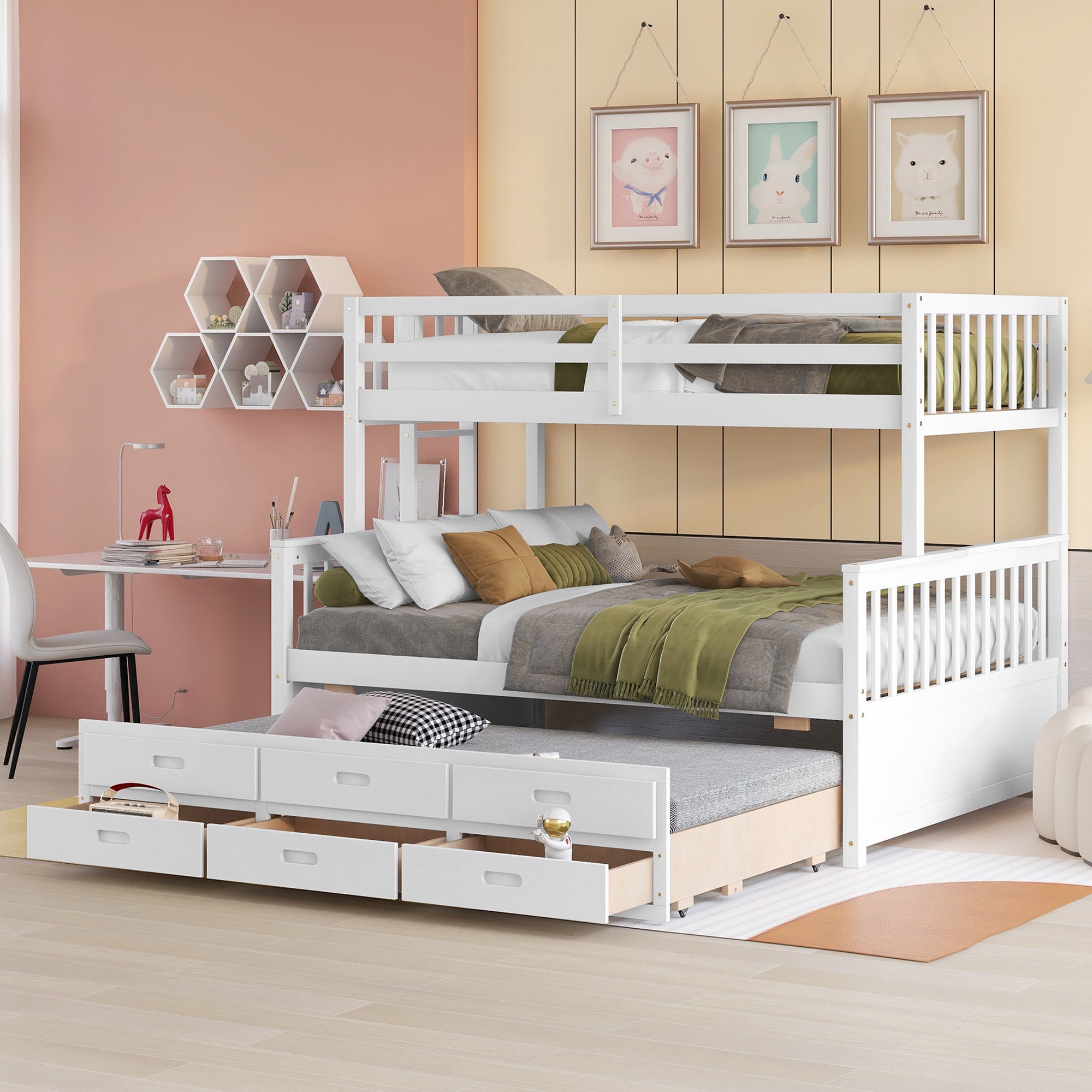 Twin Over Full Bunk Bed With Twin Size Trundleseparable Bunk Bed With Drawers For Bedroom White White Solid Wood