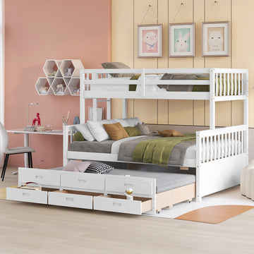 Twin Over Full Bunk Bed With Twin Size Trundleseparable Bunk Bed With Drawers For Bedroom White White Solid Wood