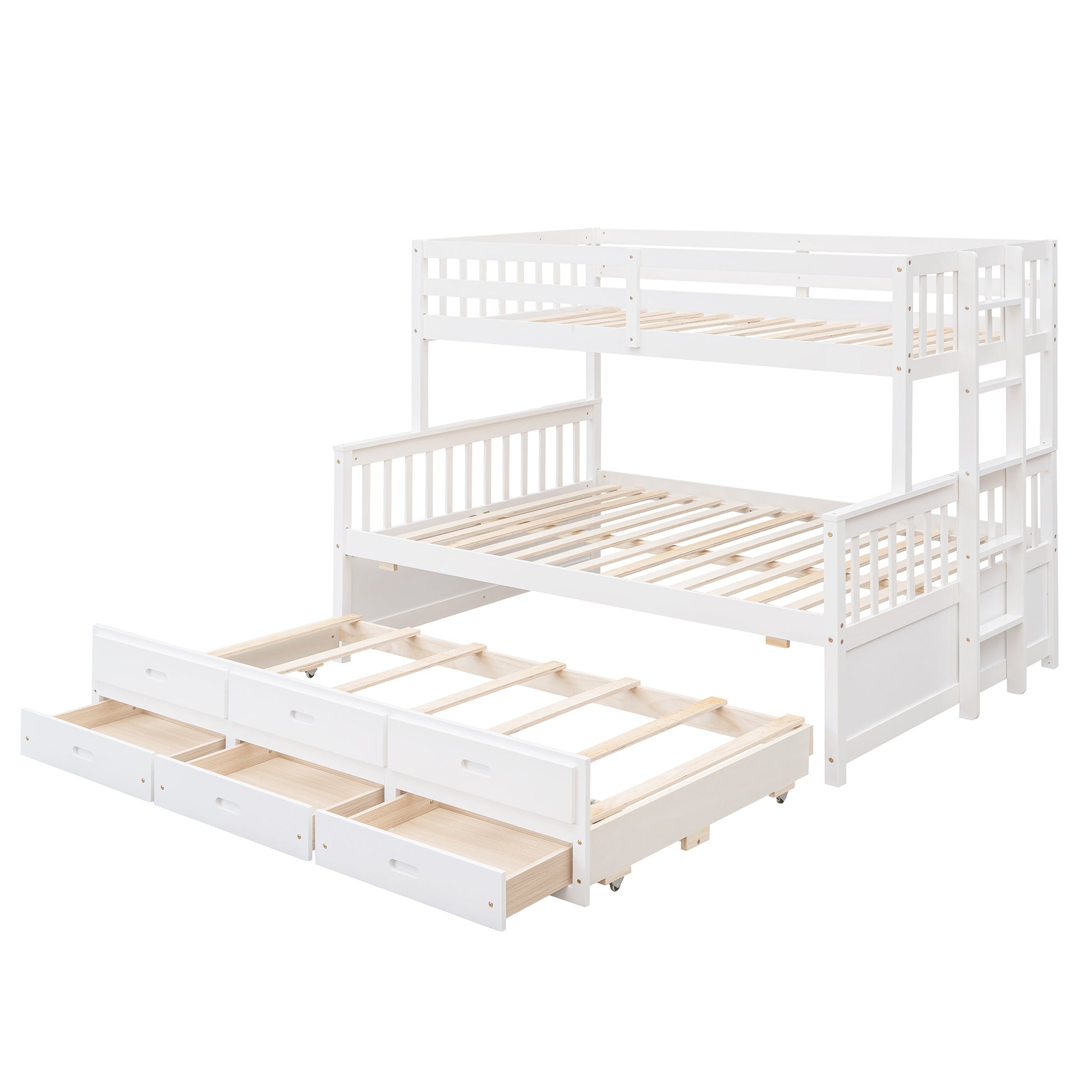 Twin Over Full Bunk Bed With Twin Size Trundleseparable Bunk Bed With Drawers For Bedroom White White Solid Wood