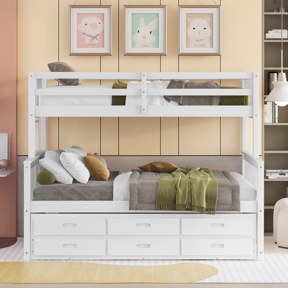 Twin Over Full Bunk Bed With Twin Size Trundleseparable Bunk Bed With Drawers For Bedroom White White Solid Wood