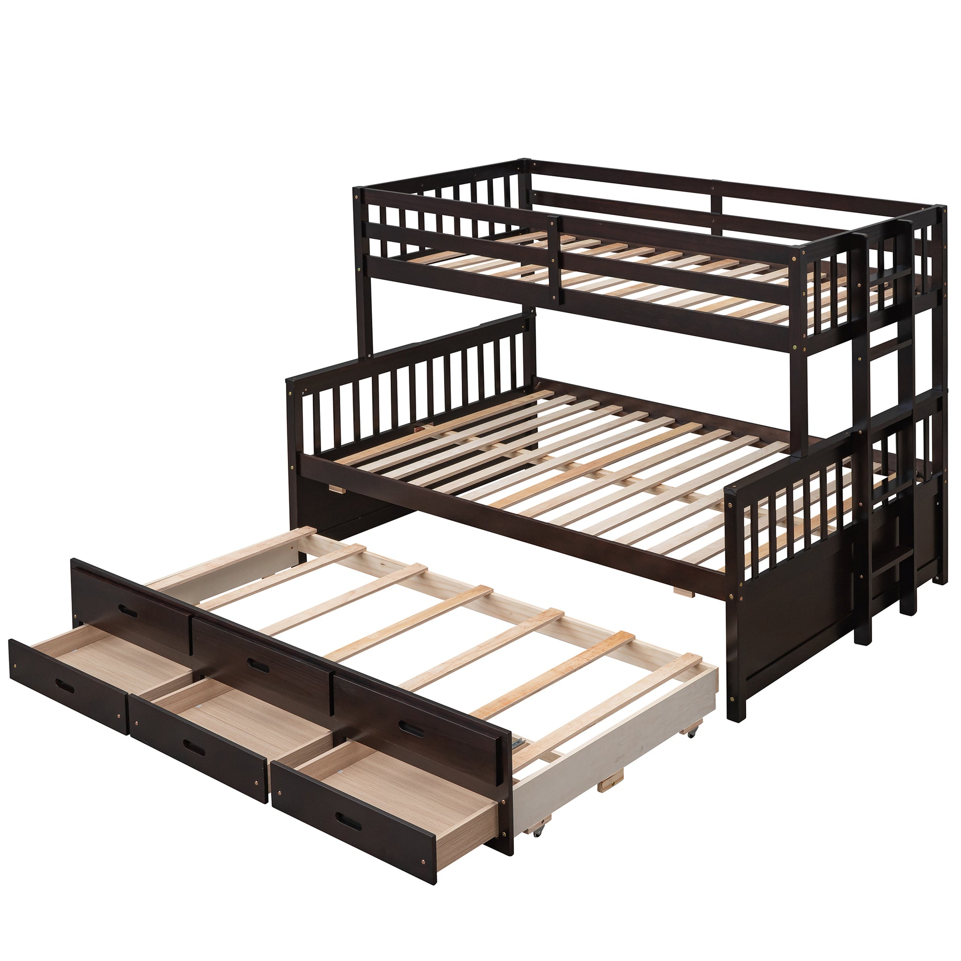 Twin Over Full Bunk Bed With Twin Size Trundleseparable Bunk Bed With Drawers For Bedroom Espresso Espresso Solid Wood