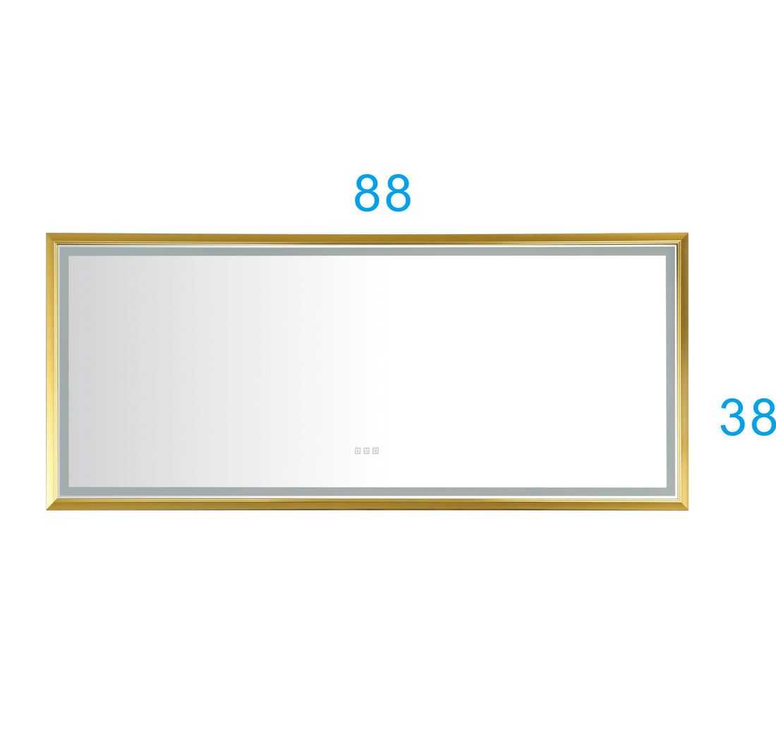 88 In. W X 38 In. H Oversized Rectangular Black Framed Led Mirror Anti Fog Dimmable Wall Mount Bathroom Vanity Mirror Hd Wall Mirror Kit For Gym And Dance Studio 38 X 88Inches With Safety Ba Gold Aluminium