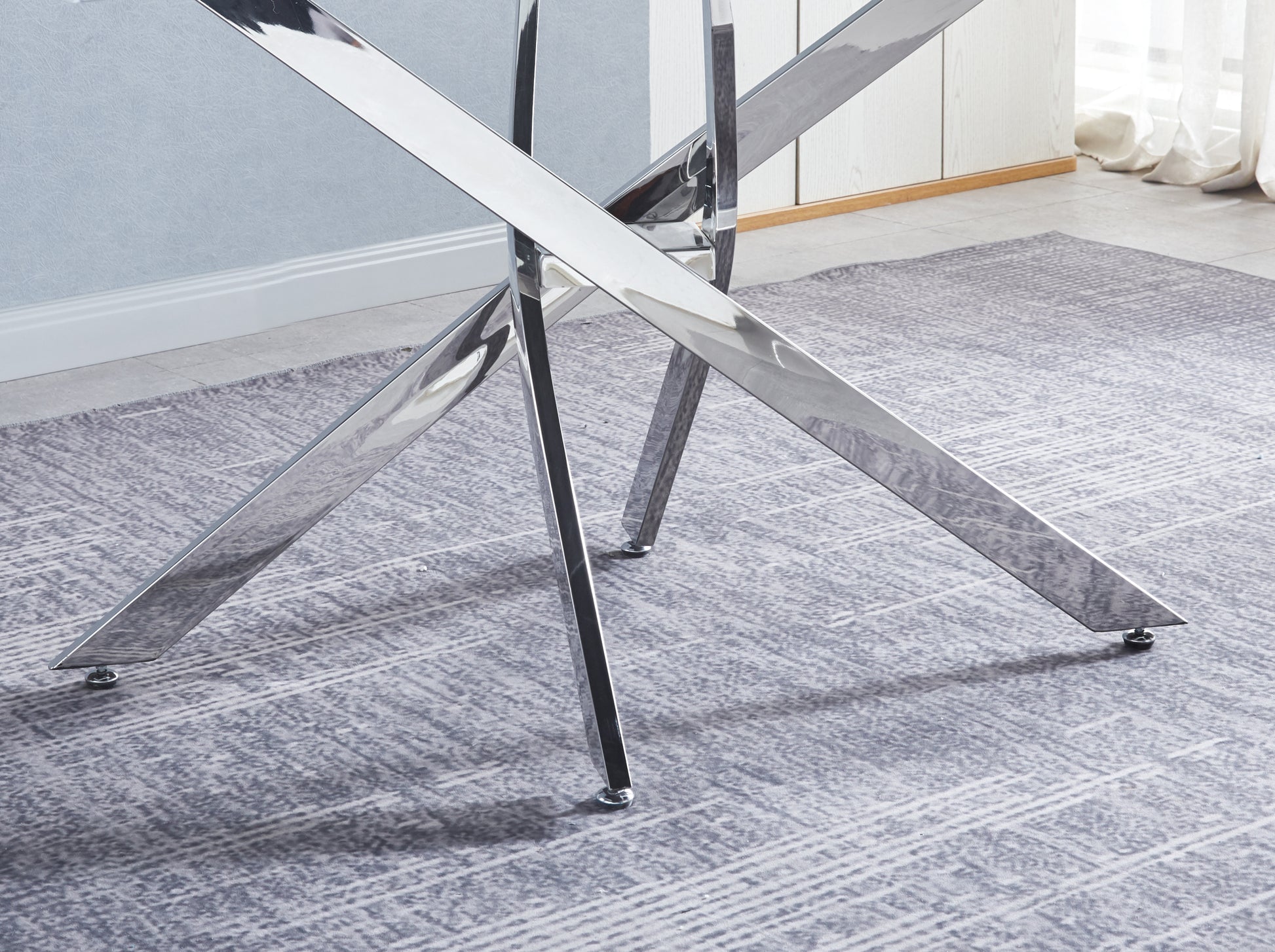 Rectangular Tempered Glass Dining Table, Modern Dining Room Interior Design, For 6 People Silver Glass