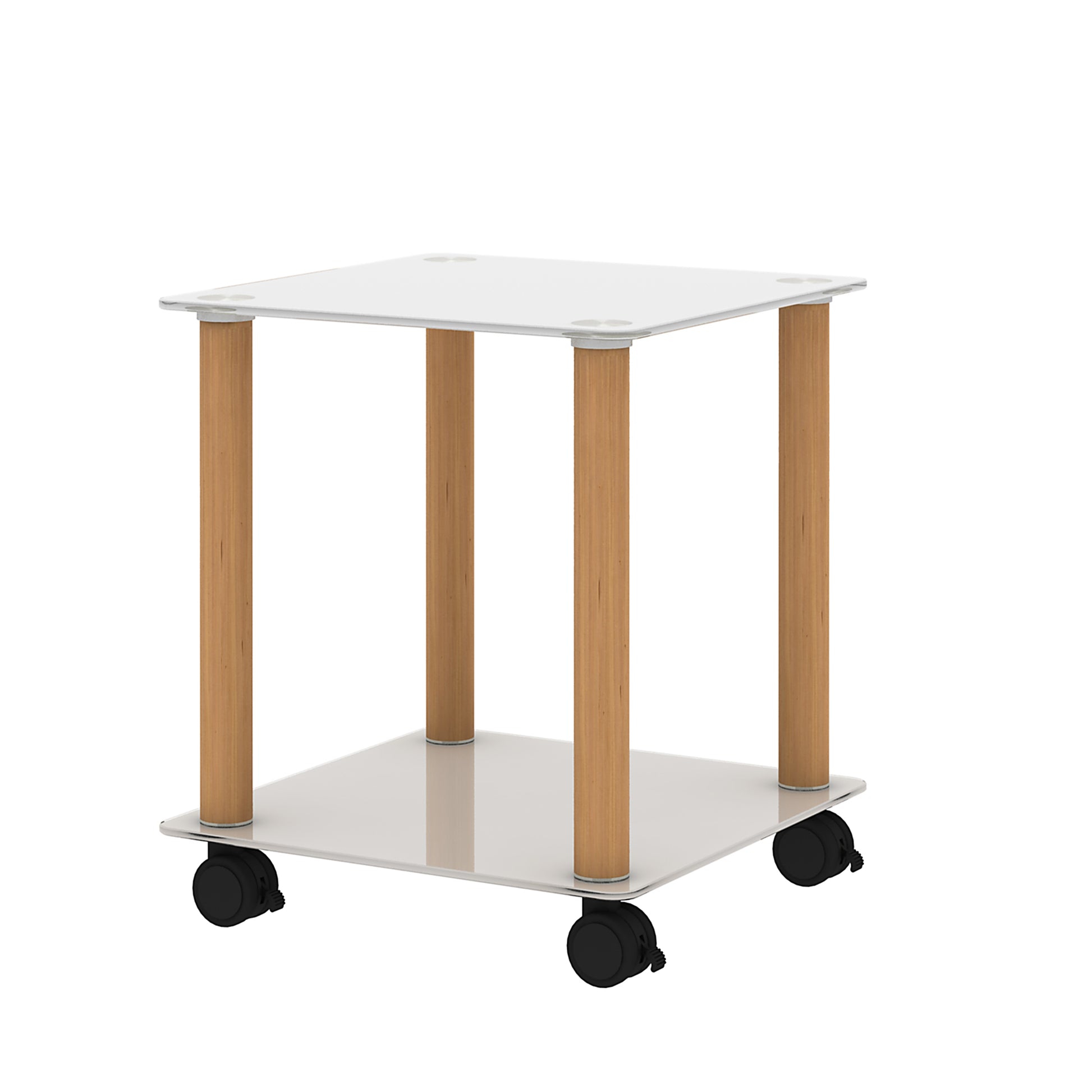 2 Piece White Oak Side Table2 Tier Space End Table ,Modern Night Stand, Sofa Table, Side Table With Storage Shelve White Glass