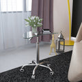 Adjustable Height Transparent Tempered Glass Table Desk Table With Lockable Wheels Adjustable Range 24.2 