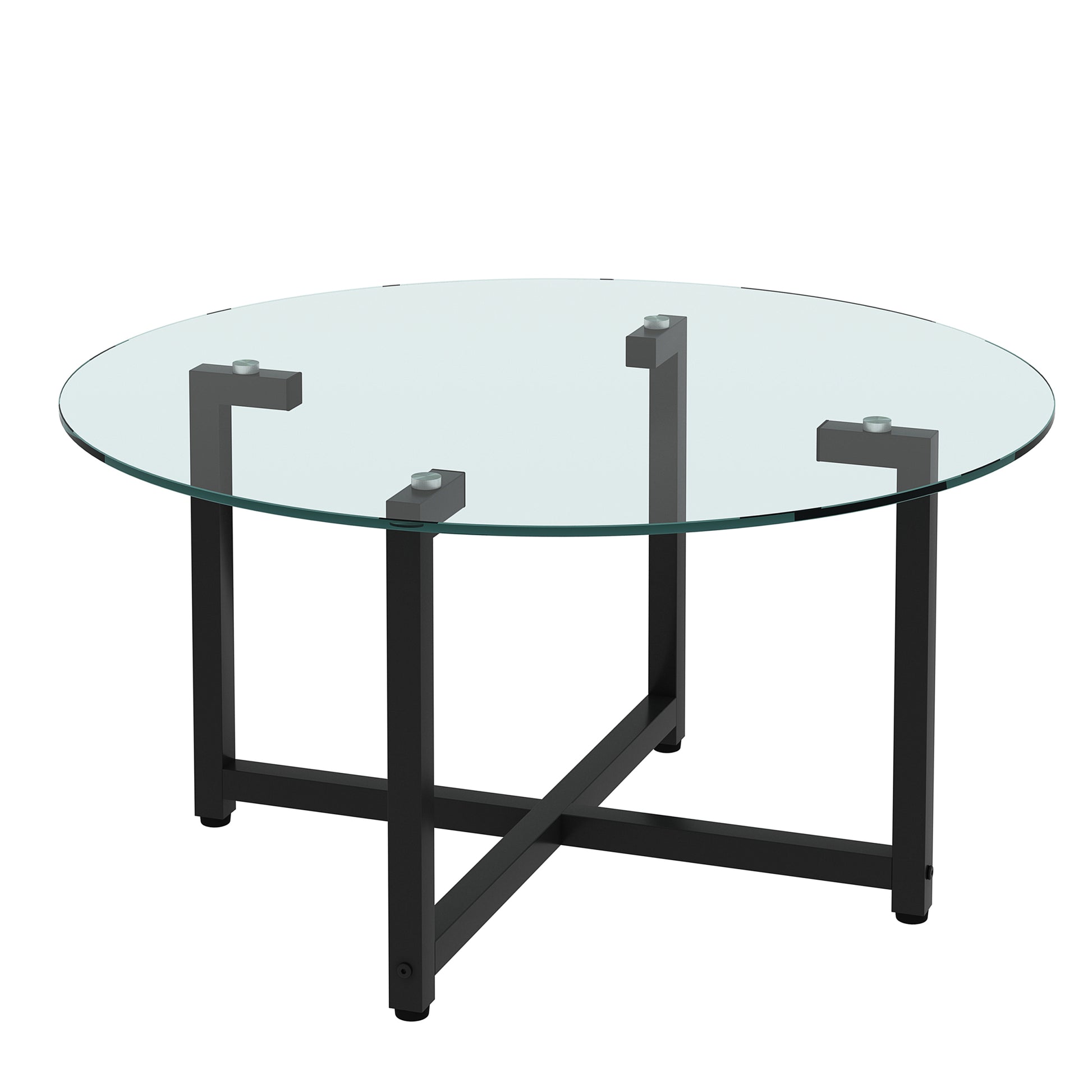 Round Transparent Glass Black Leg Coffee Table, Clear Coffee Table Modern Side Center Tables For Living Room Living Room Furniture Transparent Glass