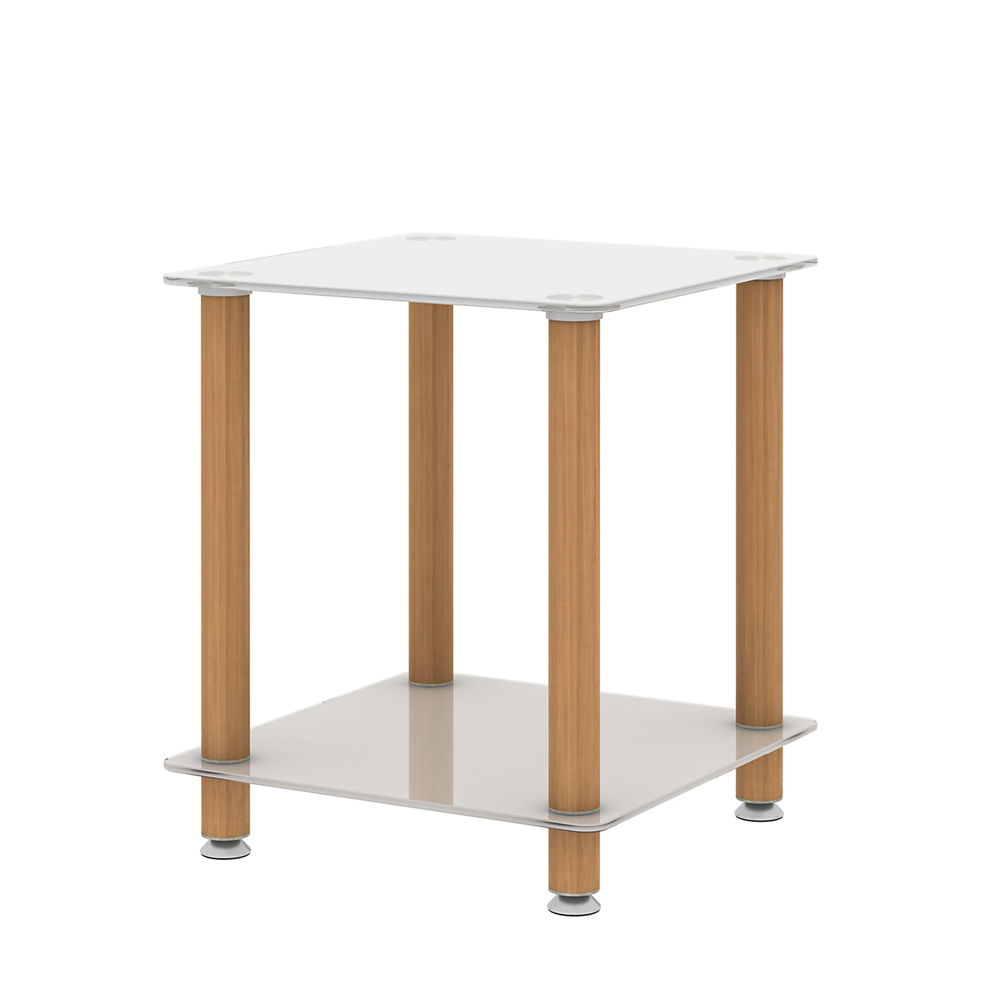 2 Piece White Oak Side Table2 Tier Space End Table ,Modern Night Stand, Sofa Table, Side Table With Storage Shelve White Glass