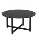 35.5'' Round Whole Black Coffee Table, Clear Coffee Table Modern Side Center Tables For Living Room Living Room Furniture Black Glass