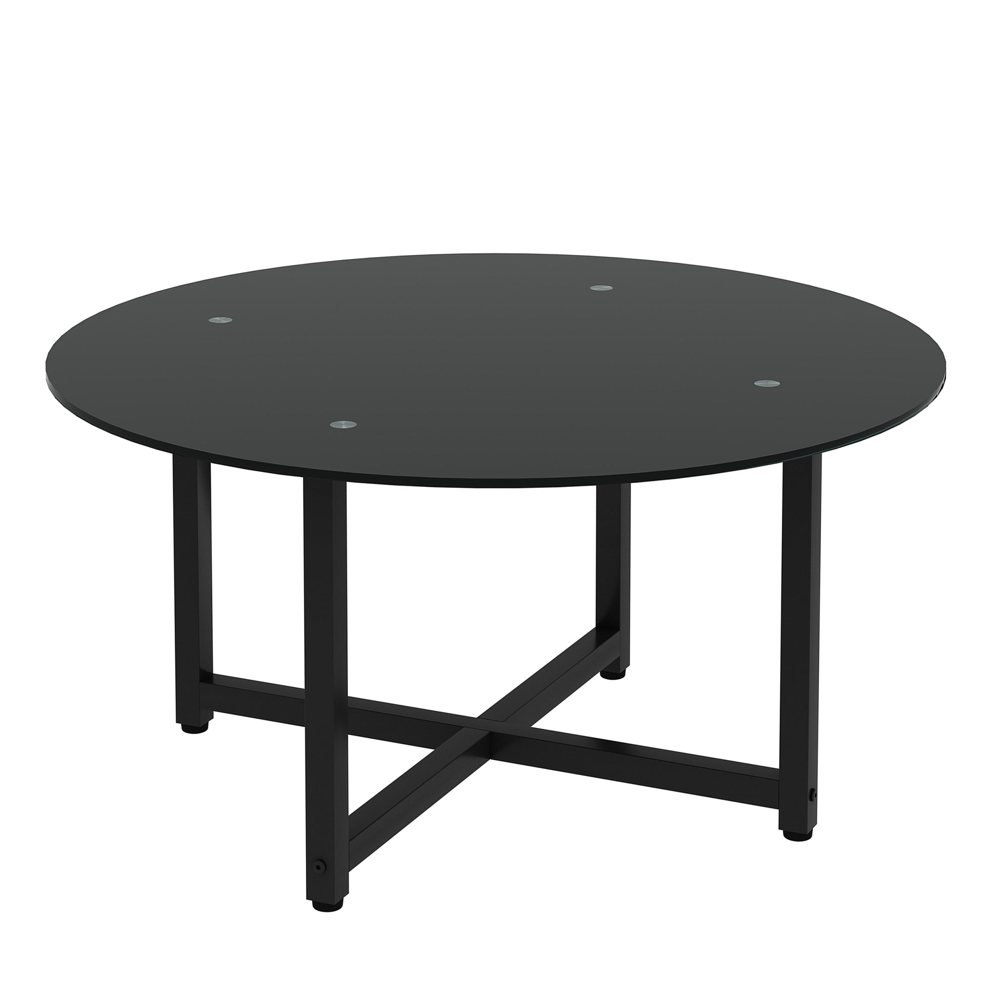 35.5'' Round Whole Black Coffee Table, Clear Coffee Table Modern Side Center Tables For Living Room Living Room Furniture Black Glass