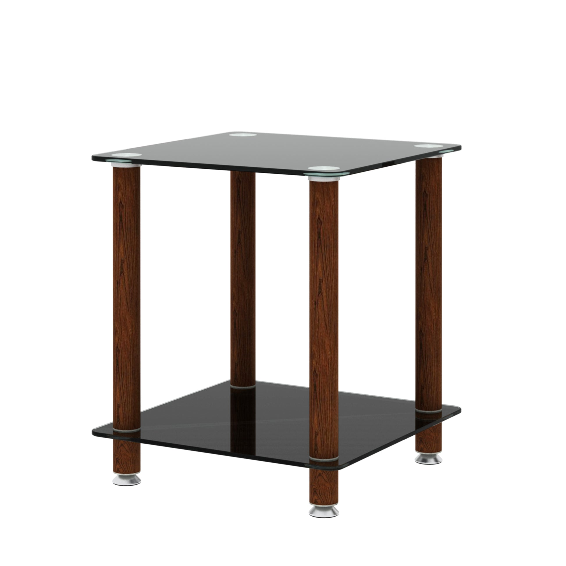 1 Piece Black Walnut Side Table2 Tier Space End Table ,Modern Night Stand, Sofa Table, Side Table With Storage Shelve Black Glass