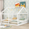 Twin Size House Platform Beds,Two Shared Beds, White White Pine