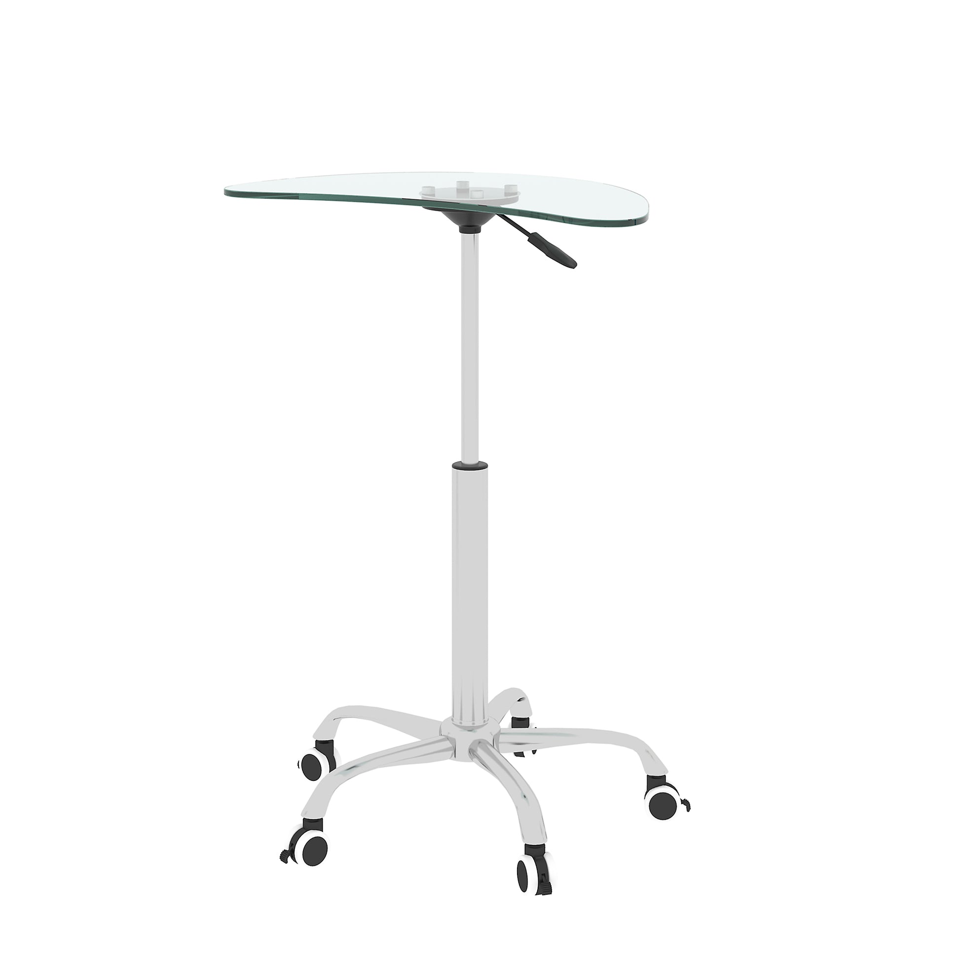 Adjustable Height Transparent Tempered Glass Table Desk Table With Lockable Wheels Adjustable Range 24.2 " 32.7 " Transparent Glass