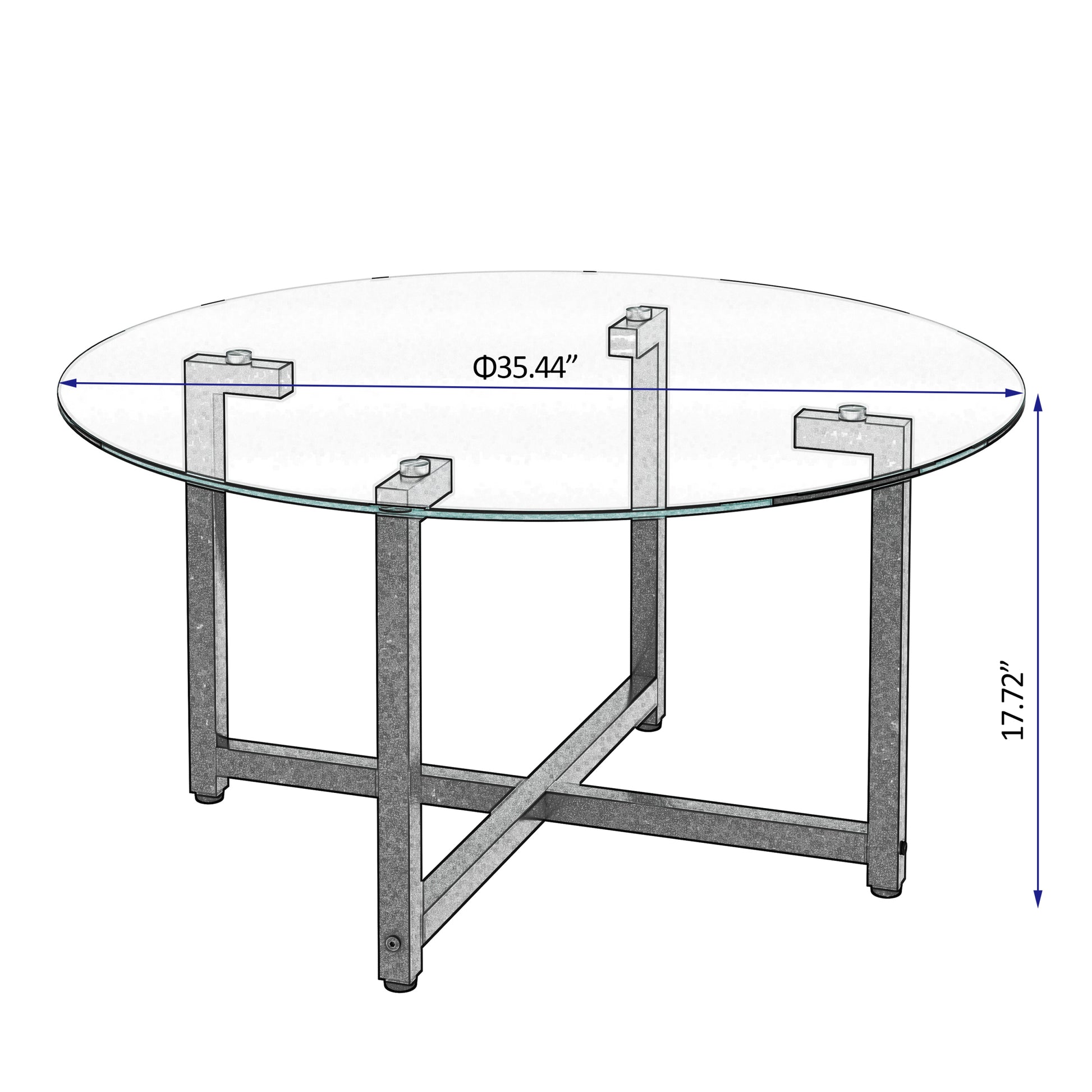 Round Transparent Glass Black Leg Coffee Table, Clear Coffee Table Modern Side Center Tables For Living Room Living Room Furniture Transparent Glass