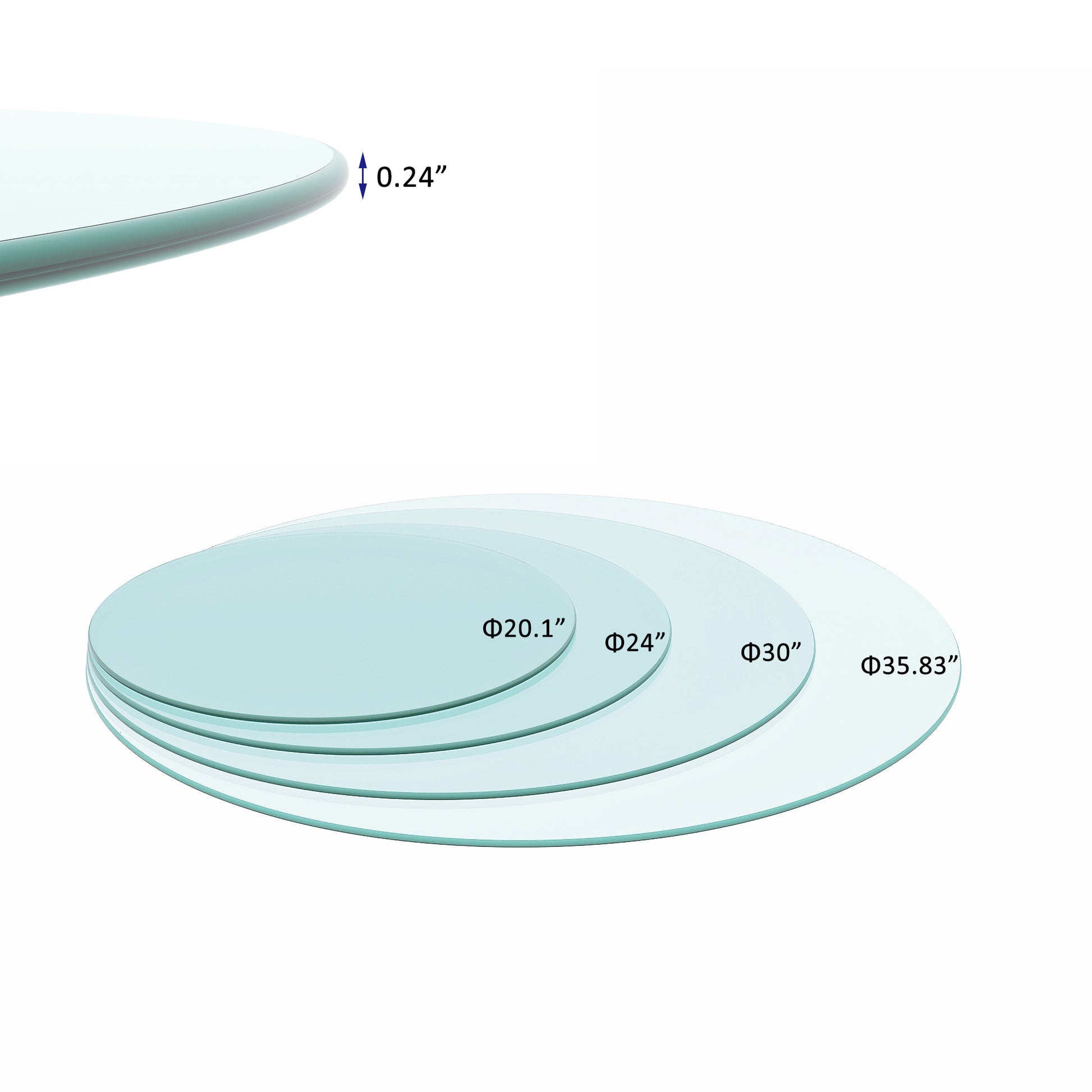 20" Inch Round Tempered Glass Table Top Clear Glass 1 4" Inch Thick Round Polished Edge Transparent Glass