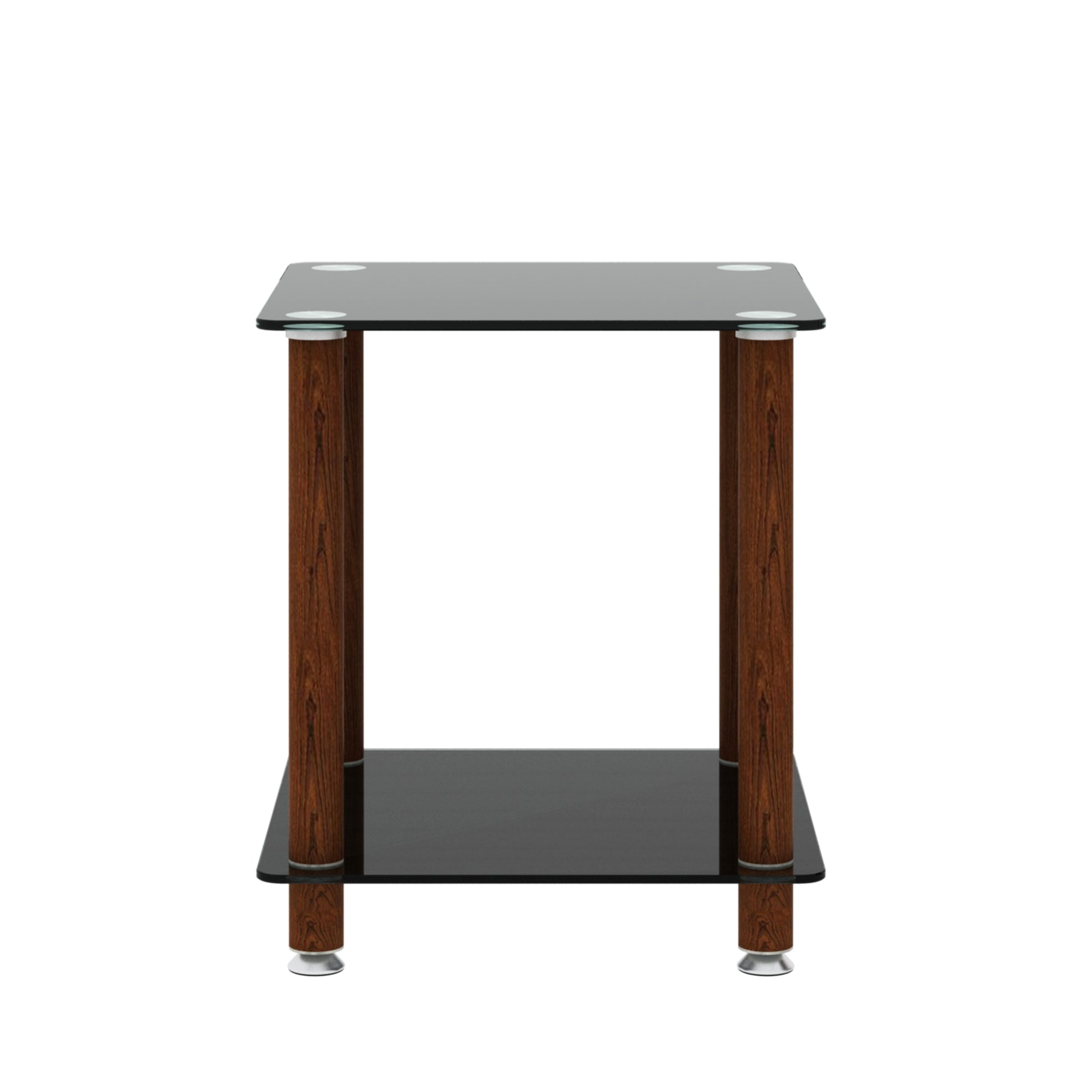 1 Piece Black Walnut Side Table2 Tier Space End Table ,Modern Night Stand, Sofa Table, Side Table With Storage Shelve Black Glass