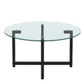 Round Transparent Glass Black Leg Coffee Table, Clear Coffee Table Modern Side Center Tables For Living Room Living Room Furniture Transparent Glass