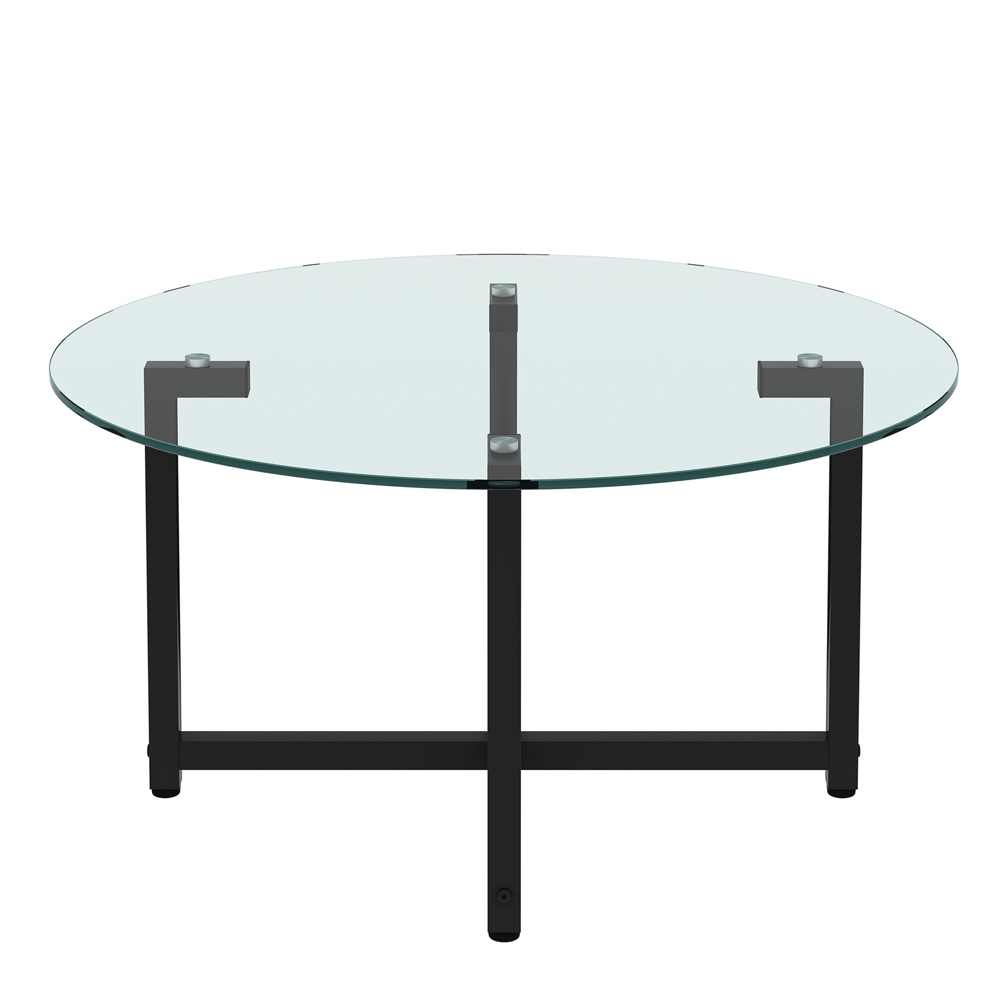 Round Transparent Glass Black Leg Coffee Table, Clear Coffee Table Modern Side Center Tables For Living Room Living Room Furniture Transparent Glass