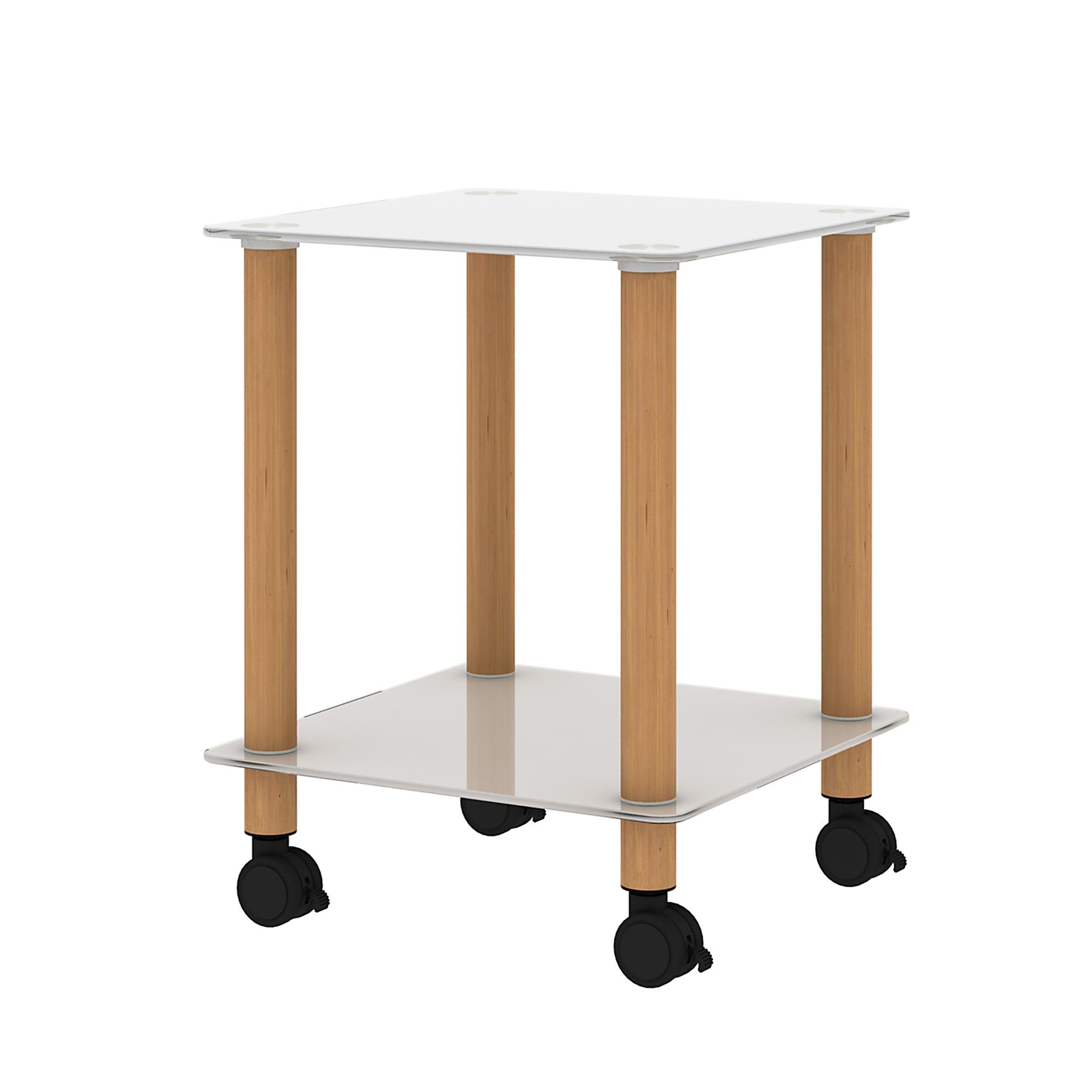 2 Piece White Oak Side Table2 Tier Space End Table ,Modern Night Stand, Sofa Table, Side Table With Storage Shelve White Glass