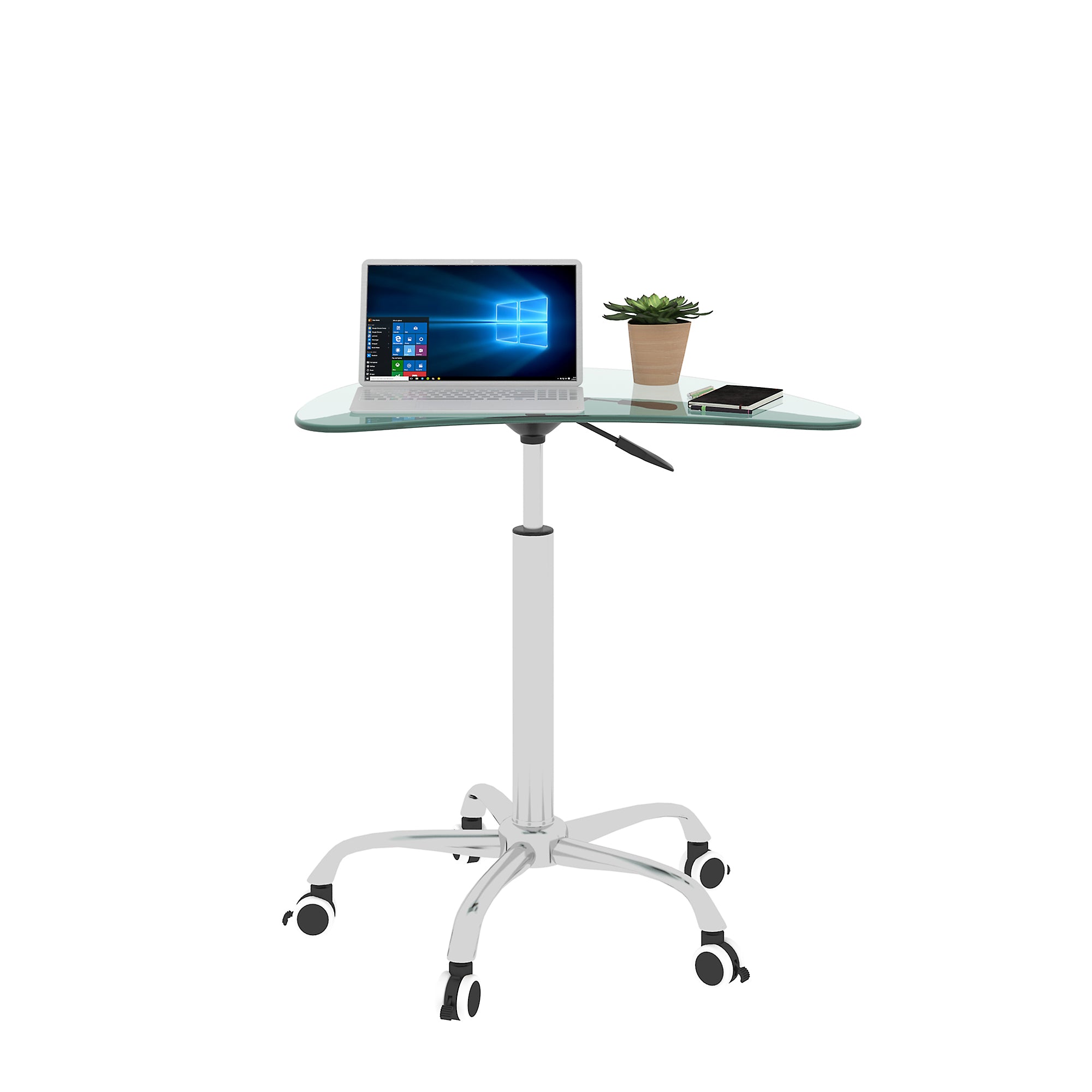 Adjustable Height Transparent Tempered Glass Table Desk Table With Lockable Wheels Adjustable Range 24.2 " 32.7 " Transparent Glass