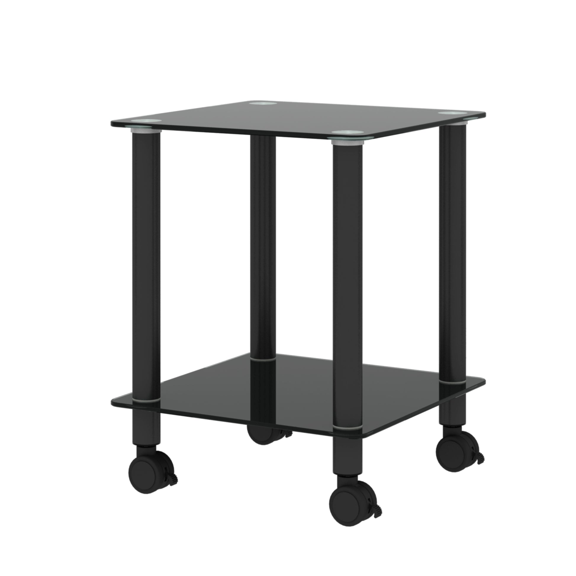 2 Piece Black Side Table2 Tier Space End Table ,Modern Night Stand, Sofa Table, Side Table With Storage Shelve Black Glass
