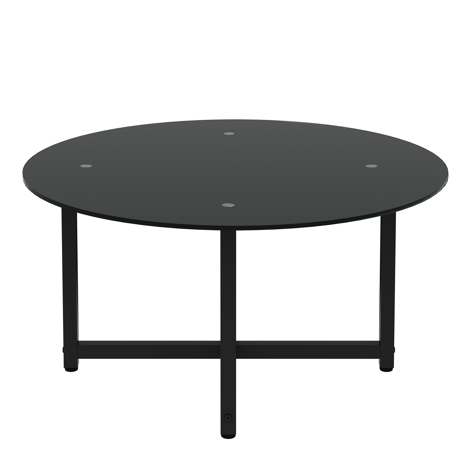 35.5'' Round Whole Black Coffee Table, Clear Coffee Table Modern Side Center Tables For Living Room Living Room Furniture Black Glass