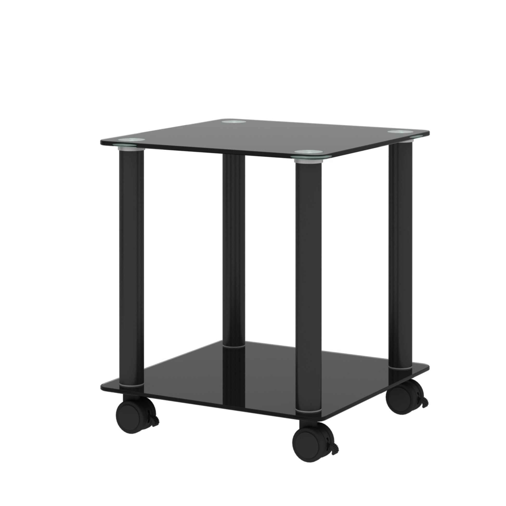 2 Piece Black Side Table2 Tier Space End Table ,Modern Night Stand, Sofa Table, Side Table With Storage Shelve Black Glass