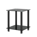 2 Piece Black Side Table2 Tier Space End Table ,Modern Night Stand, Sofa Table, Side Table With Storage Shelve Black Glass