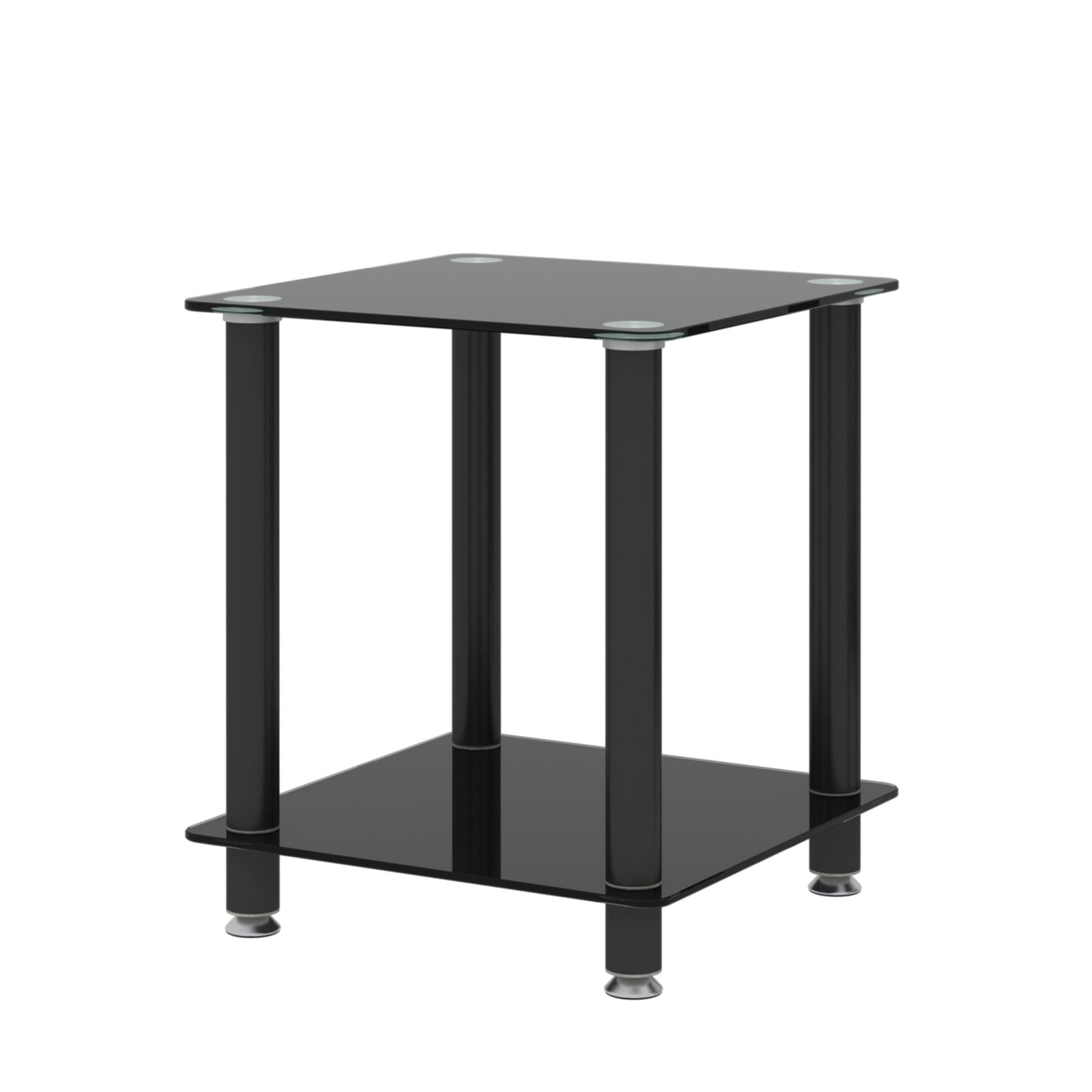2 Piece Black Side Table2 Tier Space End Table ,Modern Night Stand, Sofa Table, Side Table With Storage Shelve Black Glass